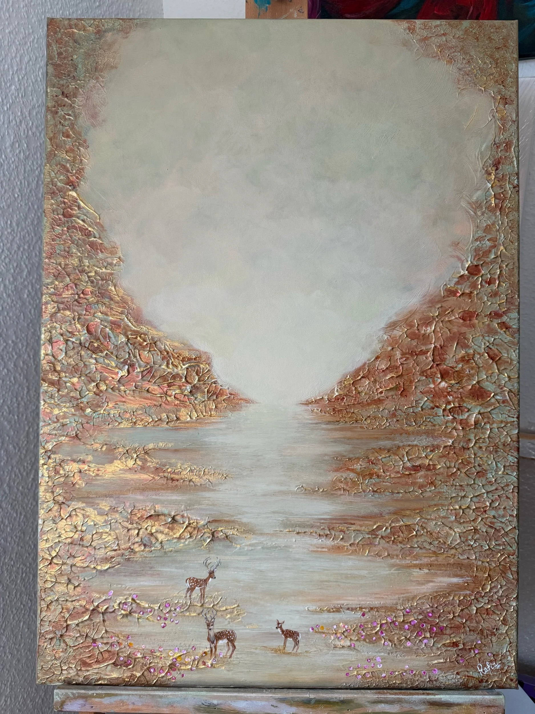 Handgemaltes Acrylbild auf Leinwand mit goldener Textur