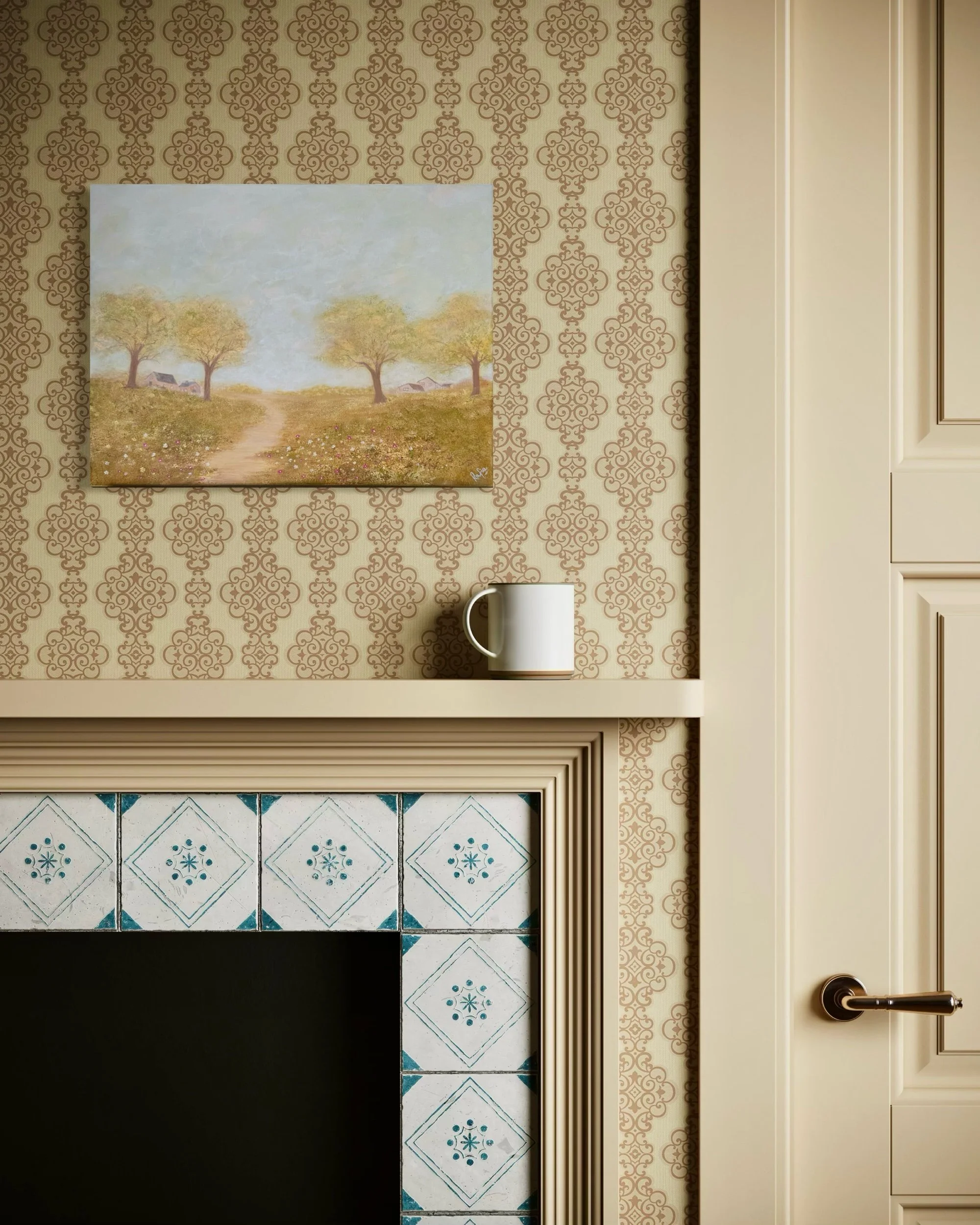 Halbabstraktes Landschaftsgemälde mit ruhiger Natur und Weg