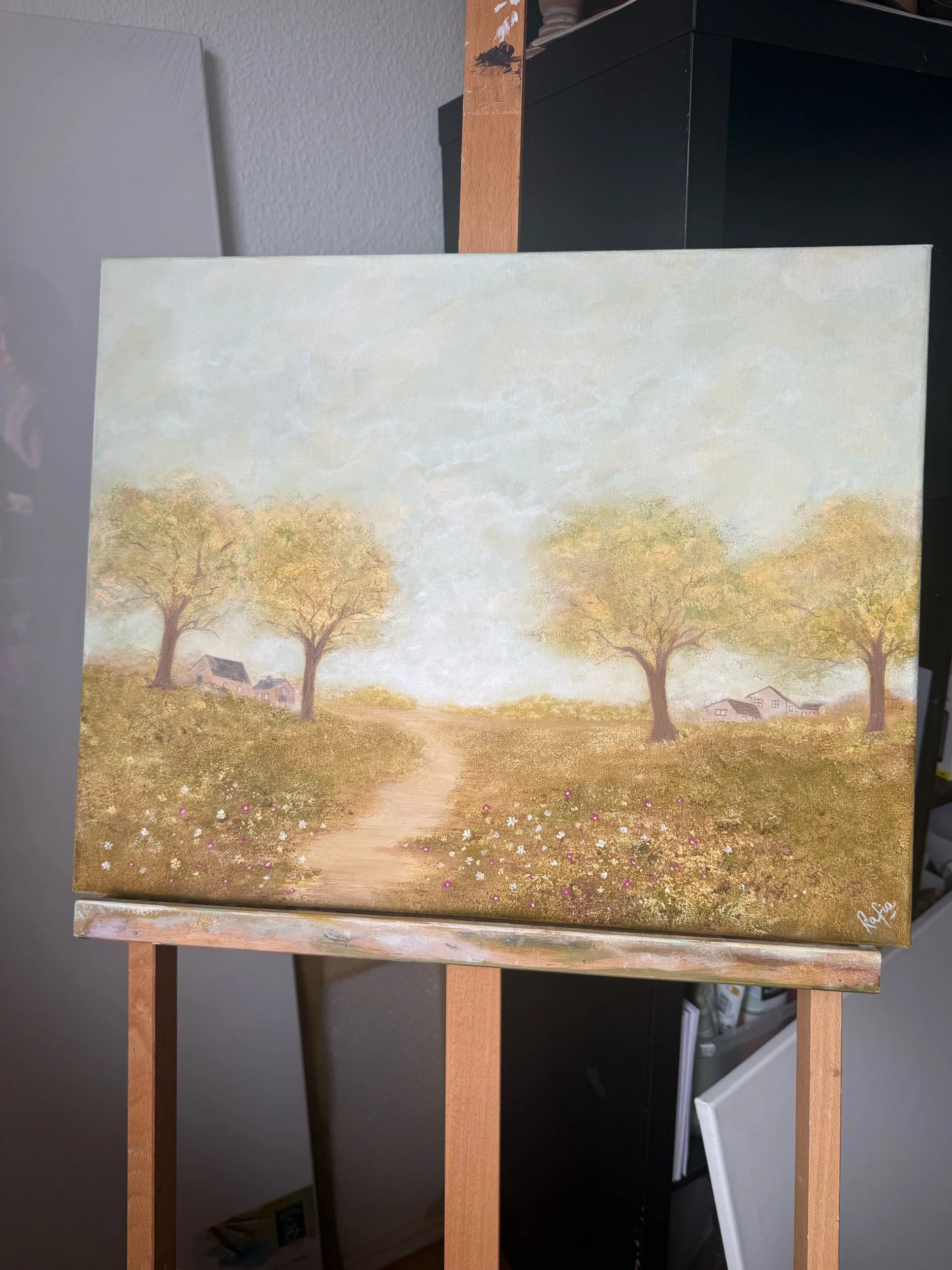 Strukturierte Malerei mit Naturmotiv und Blumen