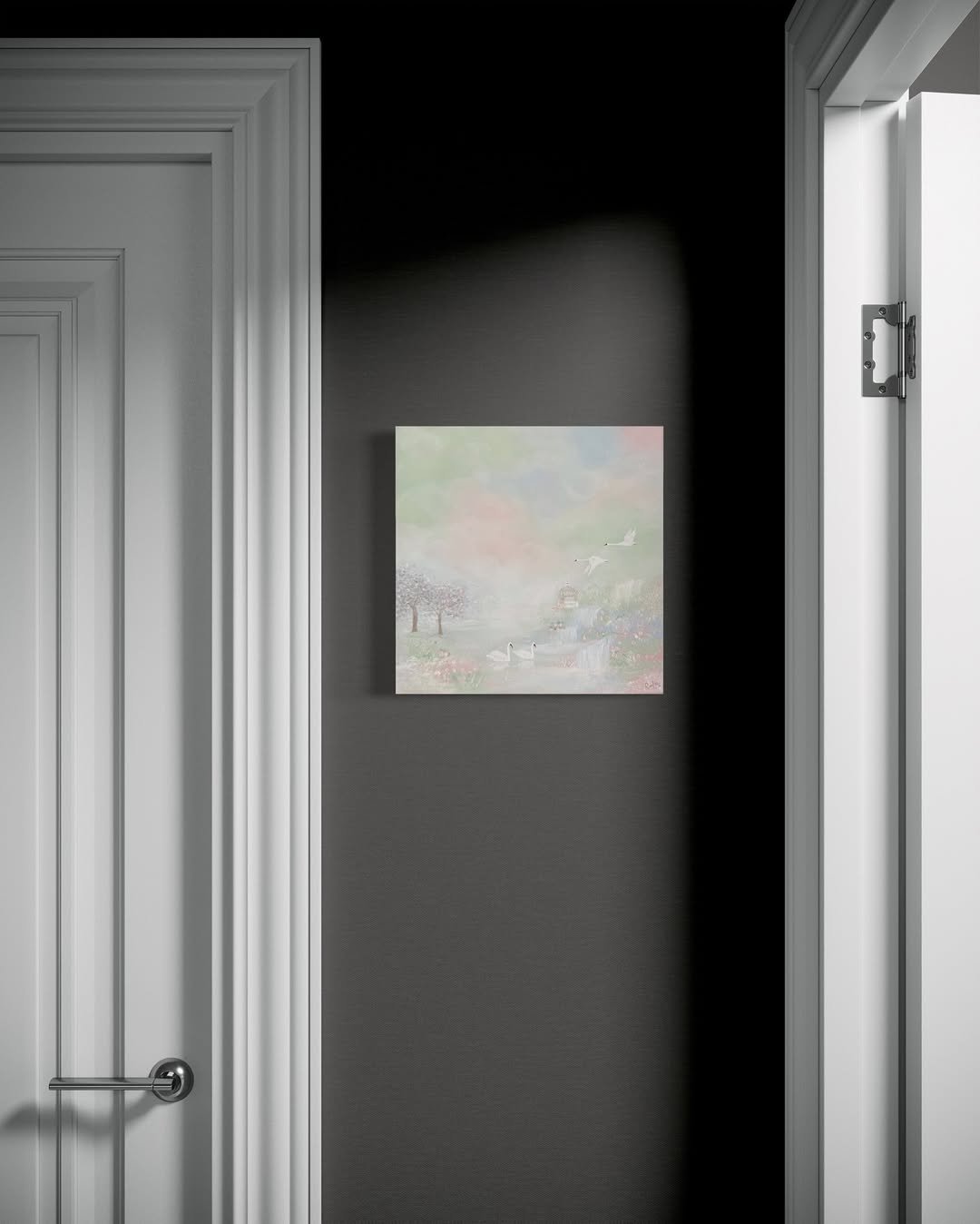 Schwan Kunstdruck mit Schwänen - pastell wandbild