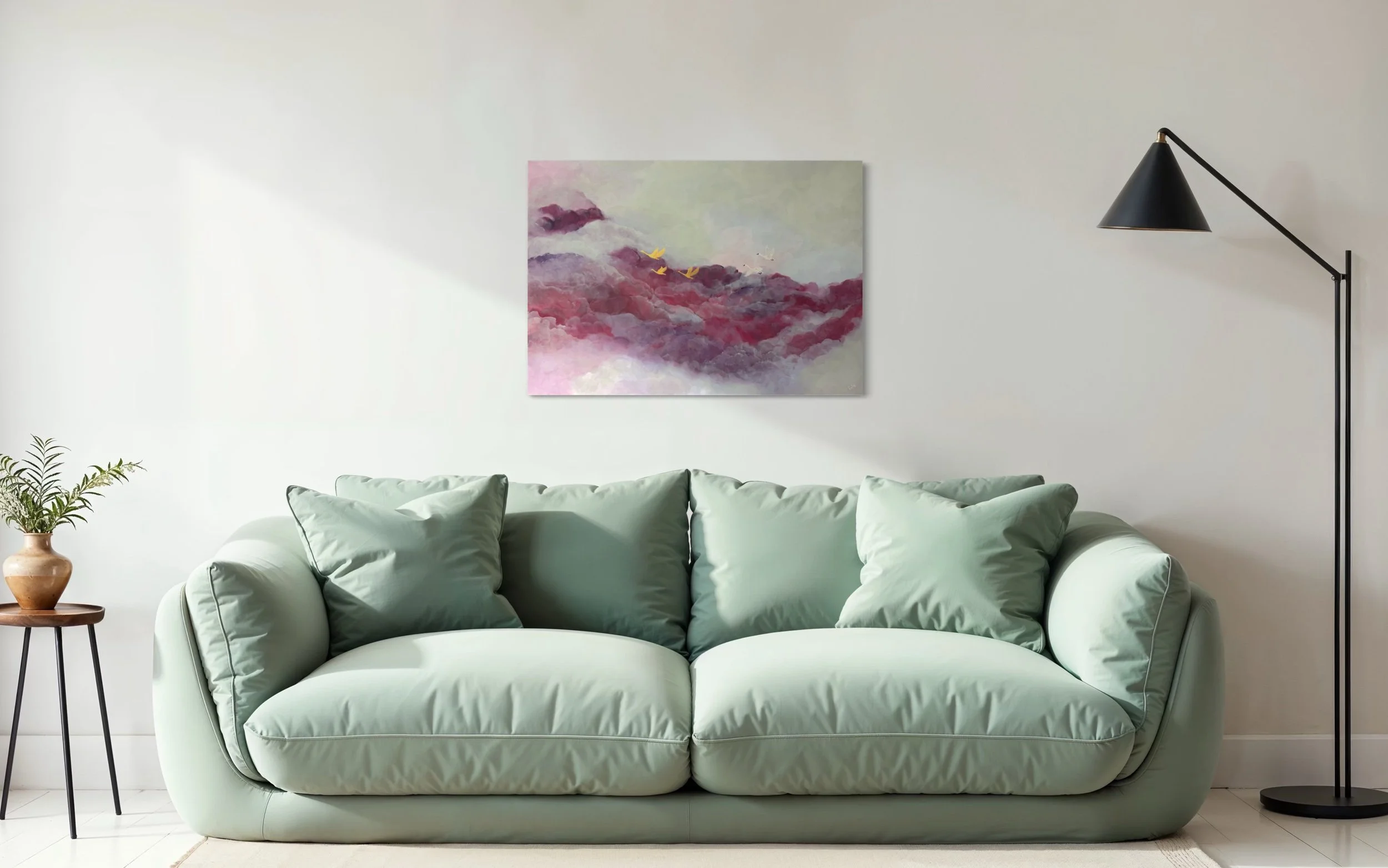 Kunstdruck „Vögel im Flug“, Panorama-Pastellhimmel-Wandbild für modernes Interieur