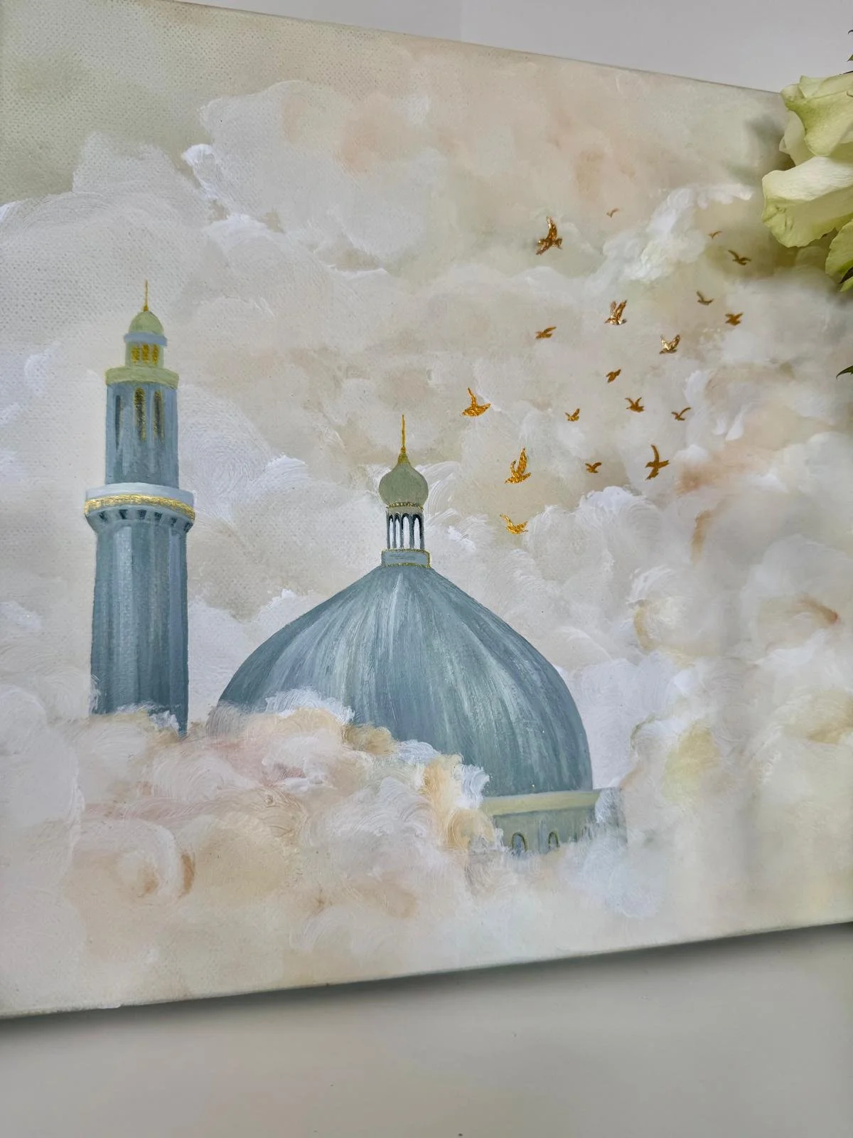 Islamische Kunst Leinwand semi abstrakte Moschee Wandkunst mit Goldakzenten