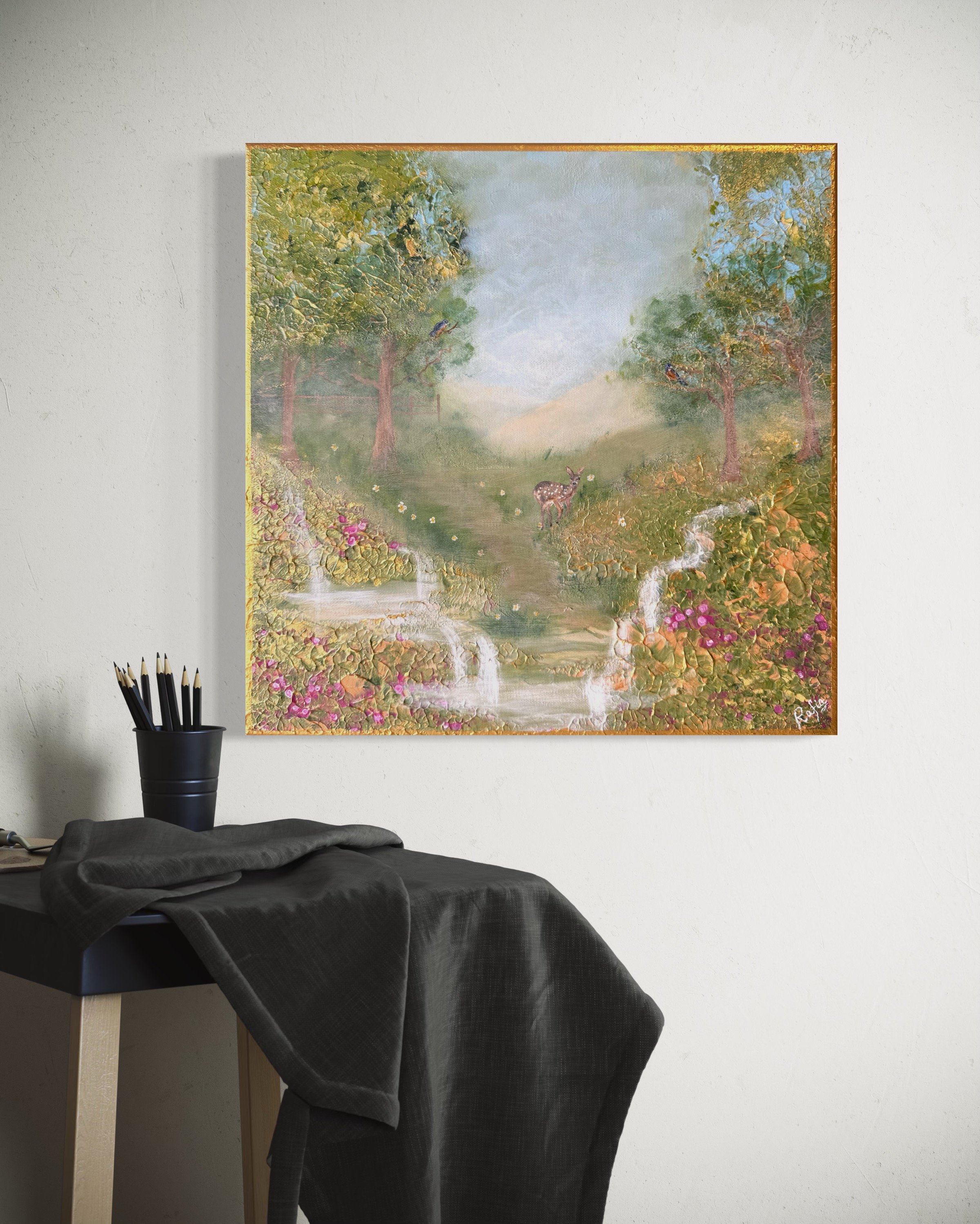 Wald Kunstdruck mit Reh und Vögeln – Reh Wildlife Leinwand