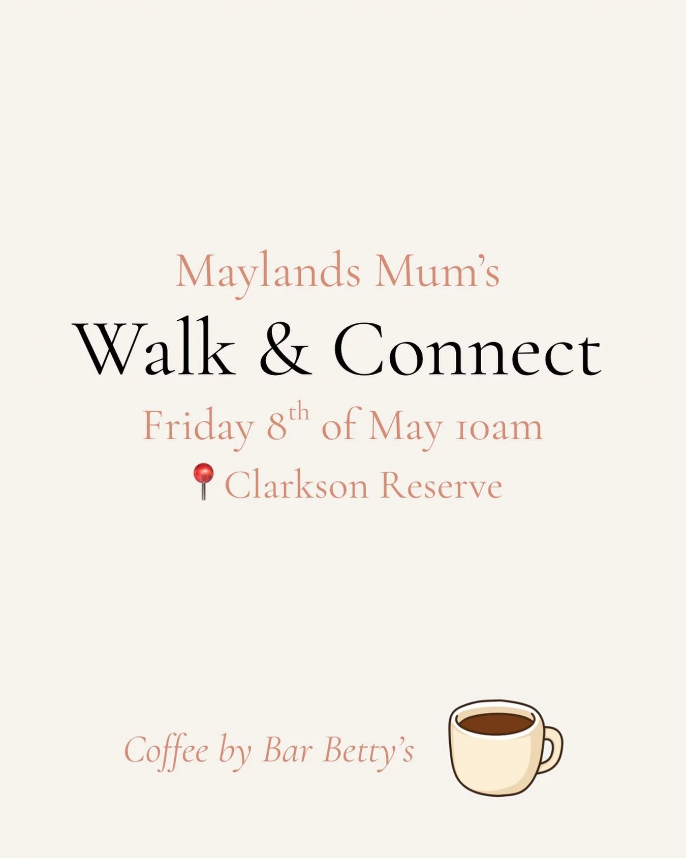 This Mother&rsquo;s Day join us for a community walk &amp; fresh coffee from Betty&rsquo;s Coffee Van.

Connect with other local Mums from a chit-chat walk and most importantly coffee!! 

The details:
📍 Clarkson Reserve 
⏰ Thursday, 8 May, 10:00 AM 