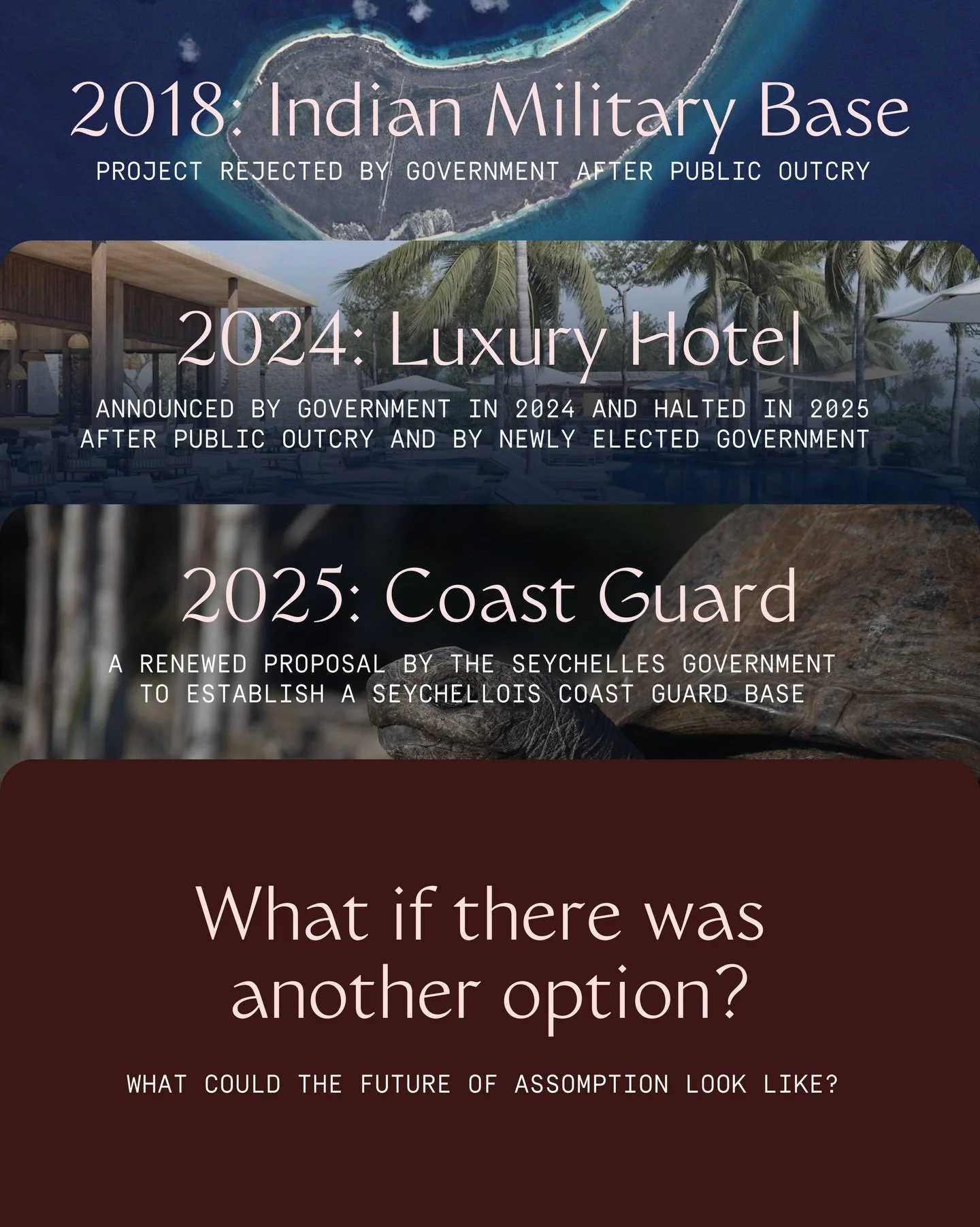 Seychellois, we want to hear from YOU.

We have all heard - and discussed - the options presented so far for Assomption but we want to know what kind of future you envision for the island?

A few of you have shared some idea with us already - from le