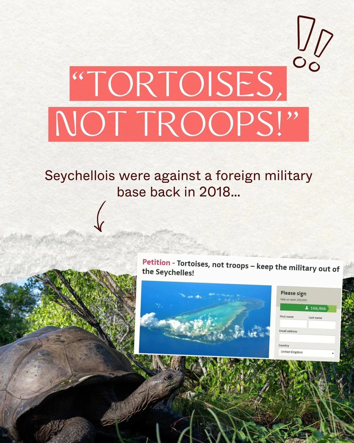Friends of Aldabra is opposed to the establishment of any foreign military base on Assomption. ❌

During his 17 February press conference, President Patrick Herminie stated that as part of a new maritime agreement with India, Seychelles would be buil