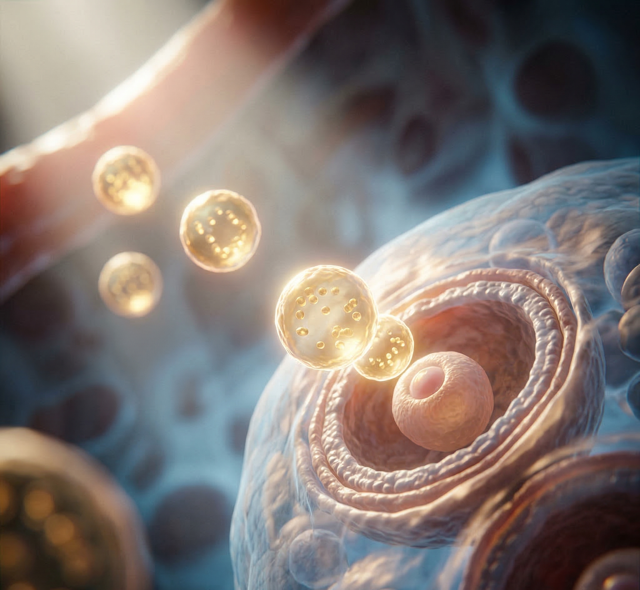 Scientific Visualization of Exosomes Repairing Ovarian Tissue