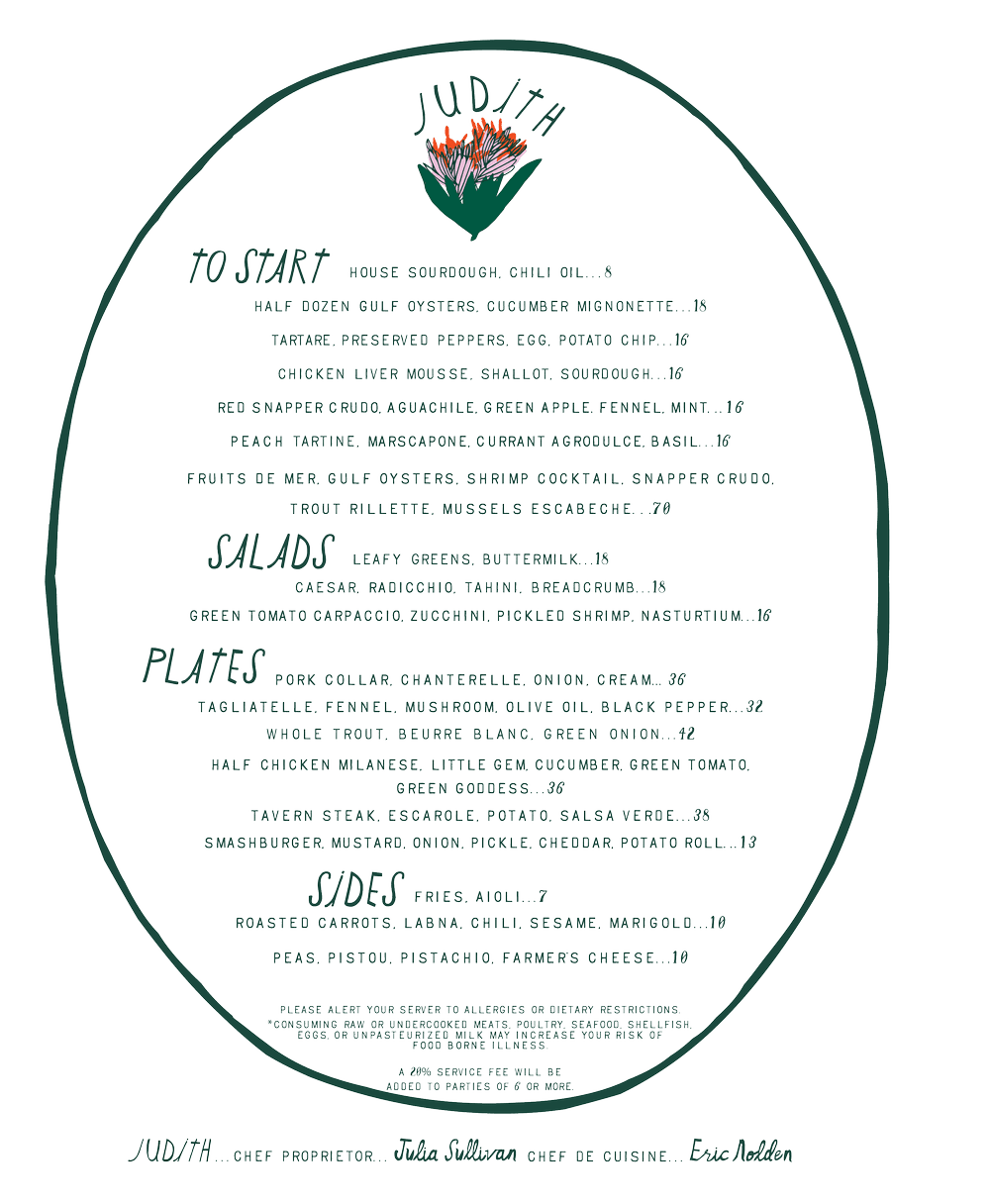 SAMPLE DINNER MENU — Judith Tavern