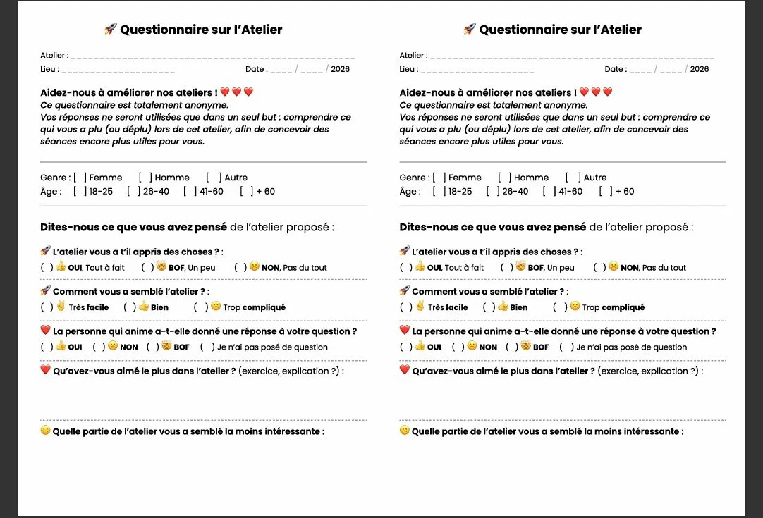 Etude terrain : questionnaire Atelier