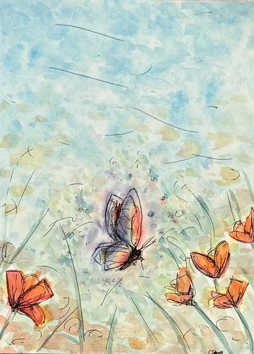 Watercolor and ink butterfly