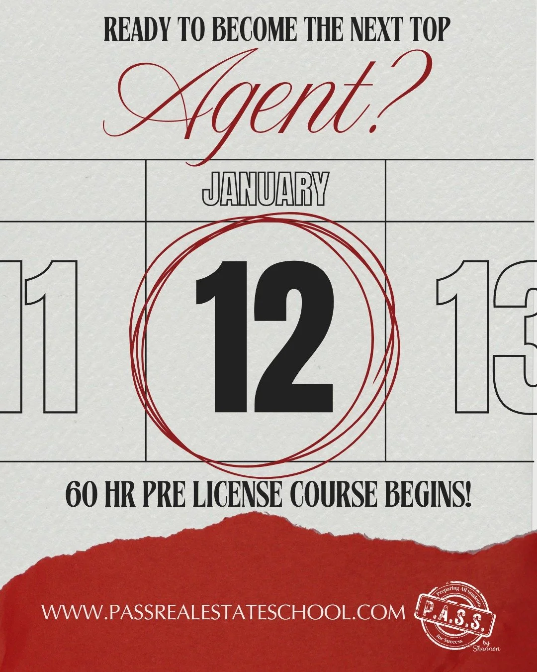 See you January 12th.🤓✨
Register at www.passrealestateschool.com

#pass #passrealestateschool #preparingallstudentsforsuccess #newyearnewcareer #realestate