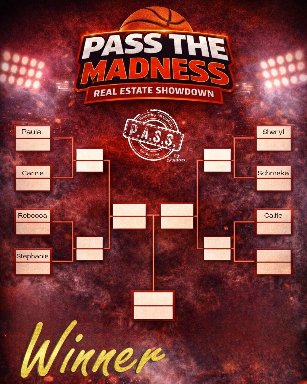 We have a few spots left on our P.A.S.S. the Madness Bracket! Game kicks off on Monday. Claim your spot now and get ready to compete!🏡🔥🏀
Sign up Here: https://forms.gle/jV4SnqAtFCQuoZ1V8

#passthemadness #passrealestateschool #pass #marchmadness #