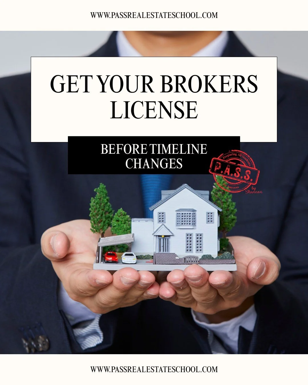 🚨 Future Brokers, this is your sign 🚨

Thinking about taking the next step in your real estate career? Now is the time to get your Broker&rsquo;s License BEFORE timeline changes take effect! 🏡📈

Join P.A.S.S. Real Estate School for our upcoming 6