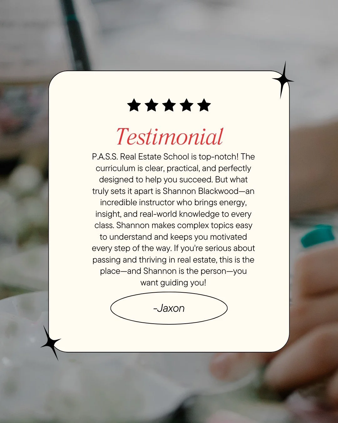 ⭐ Love P.A.S.S.? Leave Us a Review on Google!
Your kind words help future students feel confident choosing P.A.S.S. for their real estate journey 💛

If you&rsquo;ve taken a class with us, we would LOVE if you left us a quick review. Your feedback me