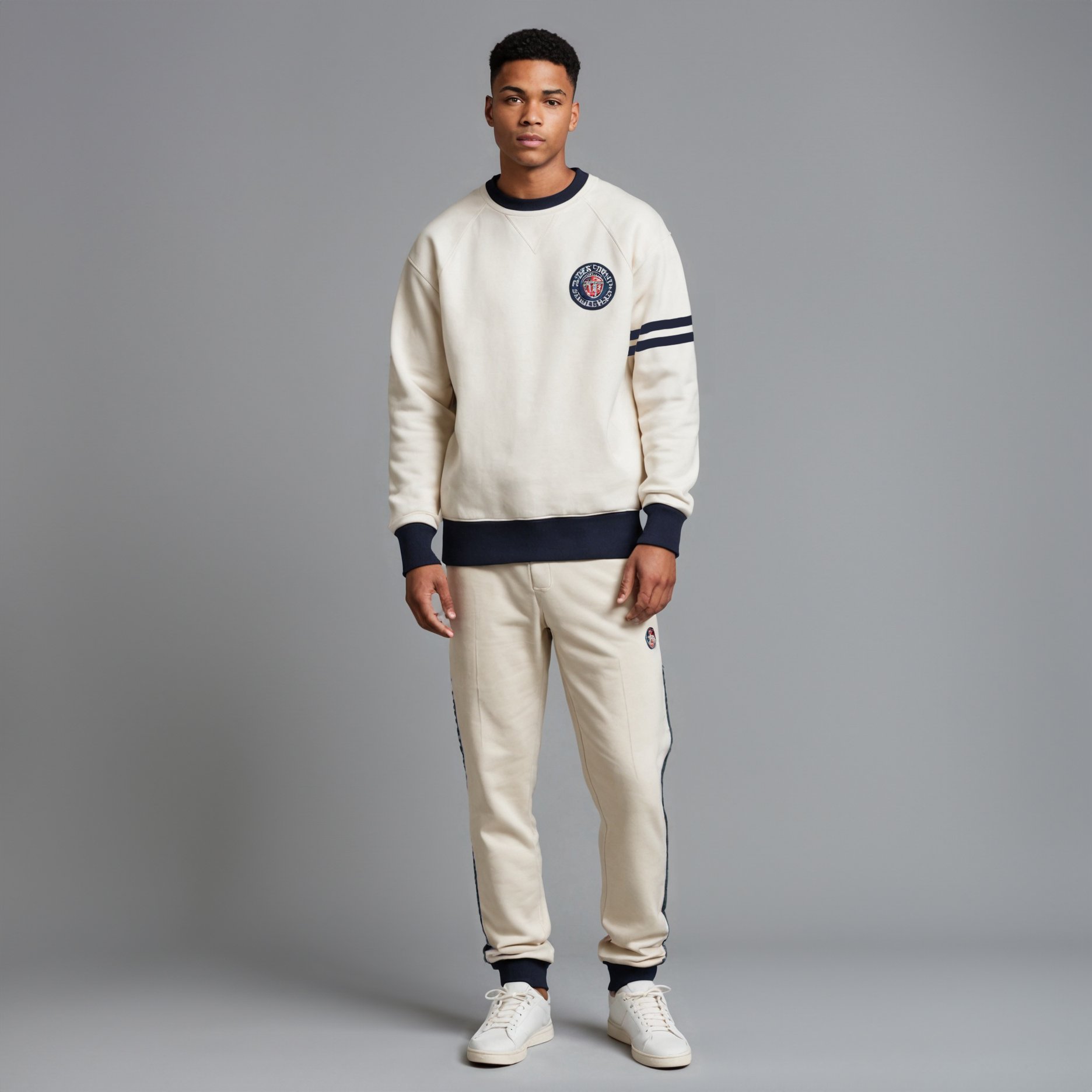 Varsity Crew Neck Ivory & Navy