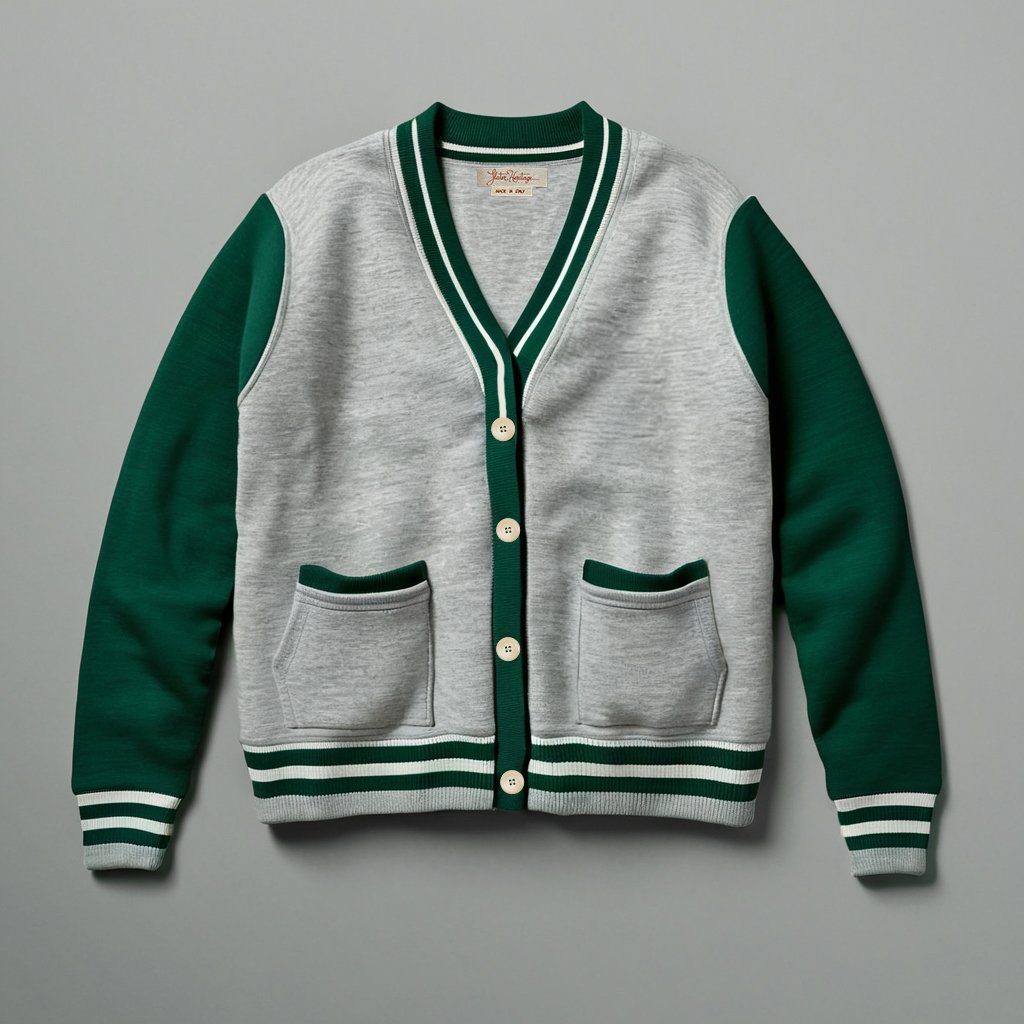 Varsity Cardigan - Heather Grey / Green