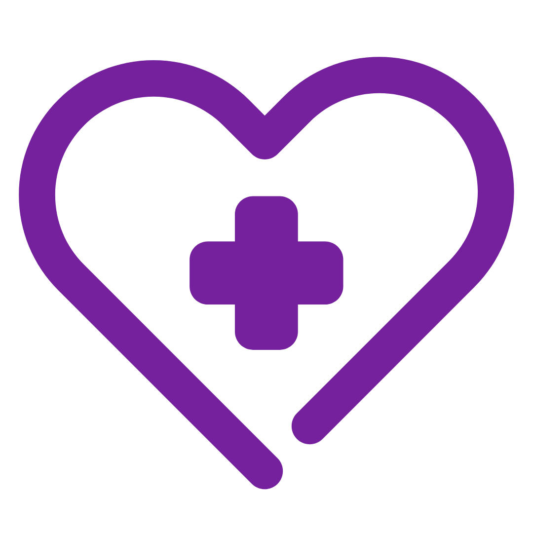 A purple heart with a medical cross inside it.