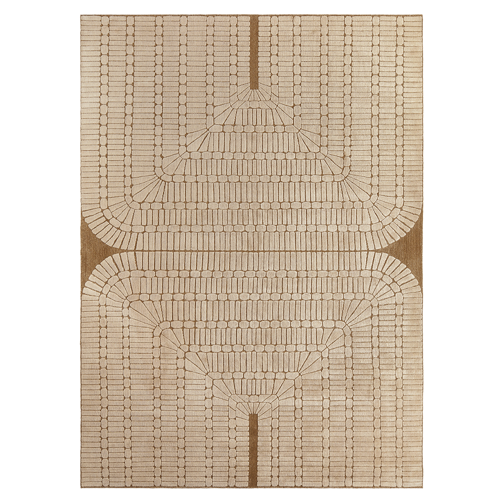 Tapis en laine, lin et soie contemporain, aux formes geometriques de la collection Nord Sud de Stéphane Parmentier, couleur beige