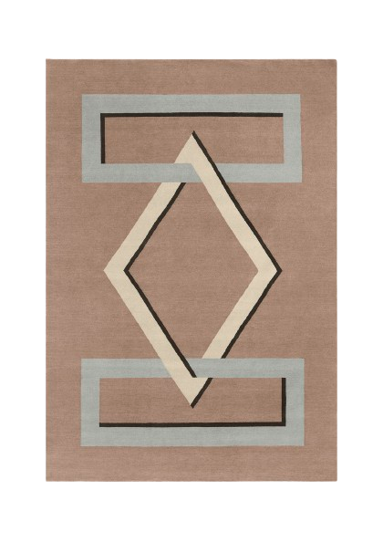 Tapis collection André Arbus modèle Matignon coloris siamois moderniste  années 1940 géométrique, de couleur rose, bleu et beige