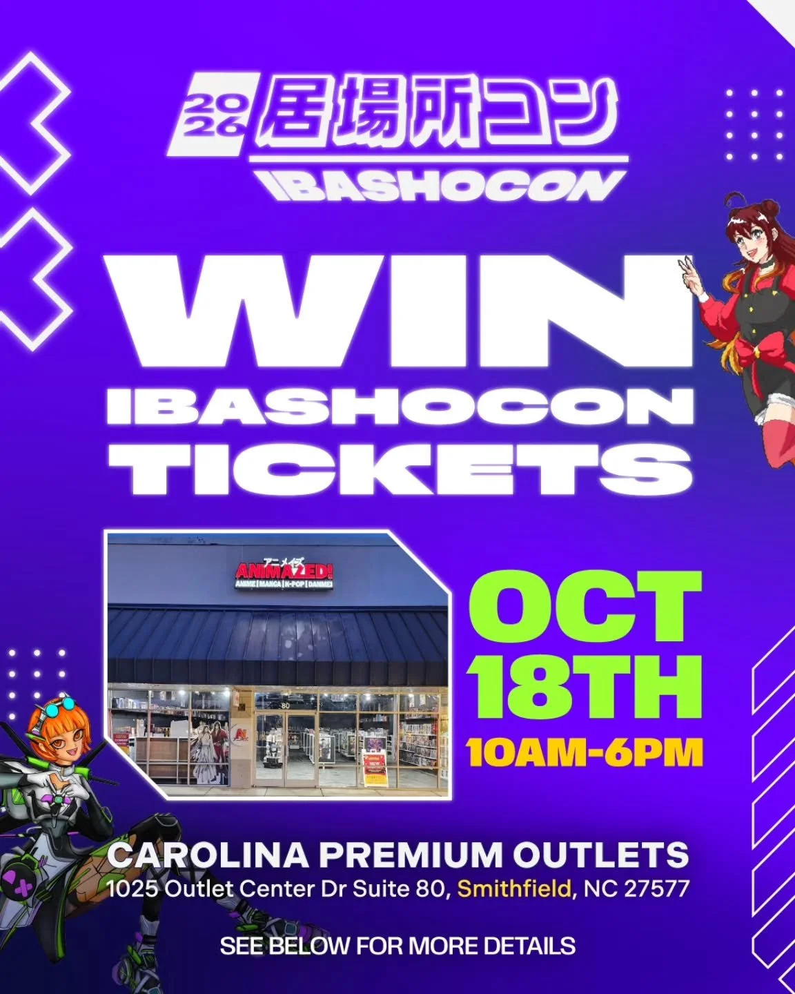 🎉 Win Tickets to IbashoCon 2026! 🎉
We’re giving away three pairs of tickets during the Animazed Smithfield Grand Opening! You can enter in three different ways:
✨ Complete the Grand Opening Stamp Rally
📸 Tag @animazed and @ibashocon in your