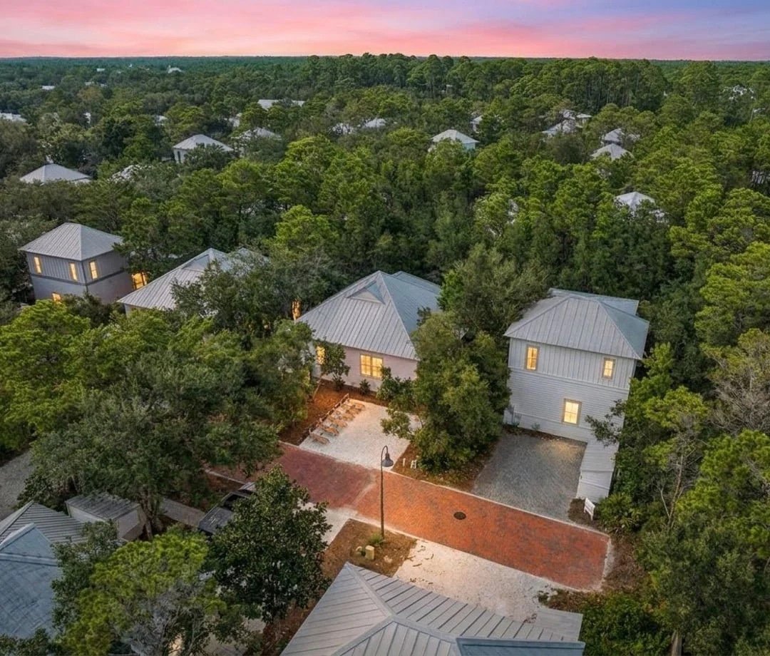 Aerial view at dusk of The Big Sea in Magnolia Cottages, Seacrest Beach
