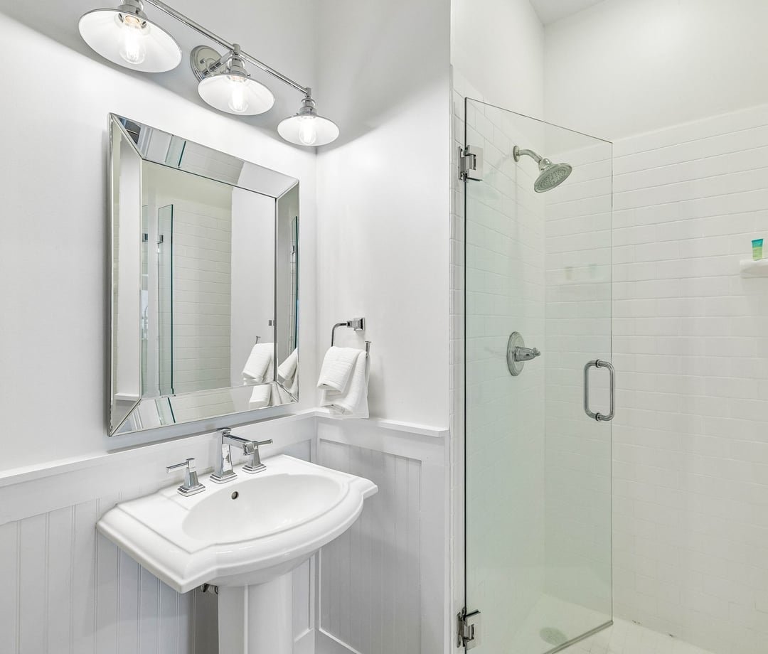 En suite bathroom at The Big Sea, a 30A vacation rental in Seacrest Beach, FL