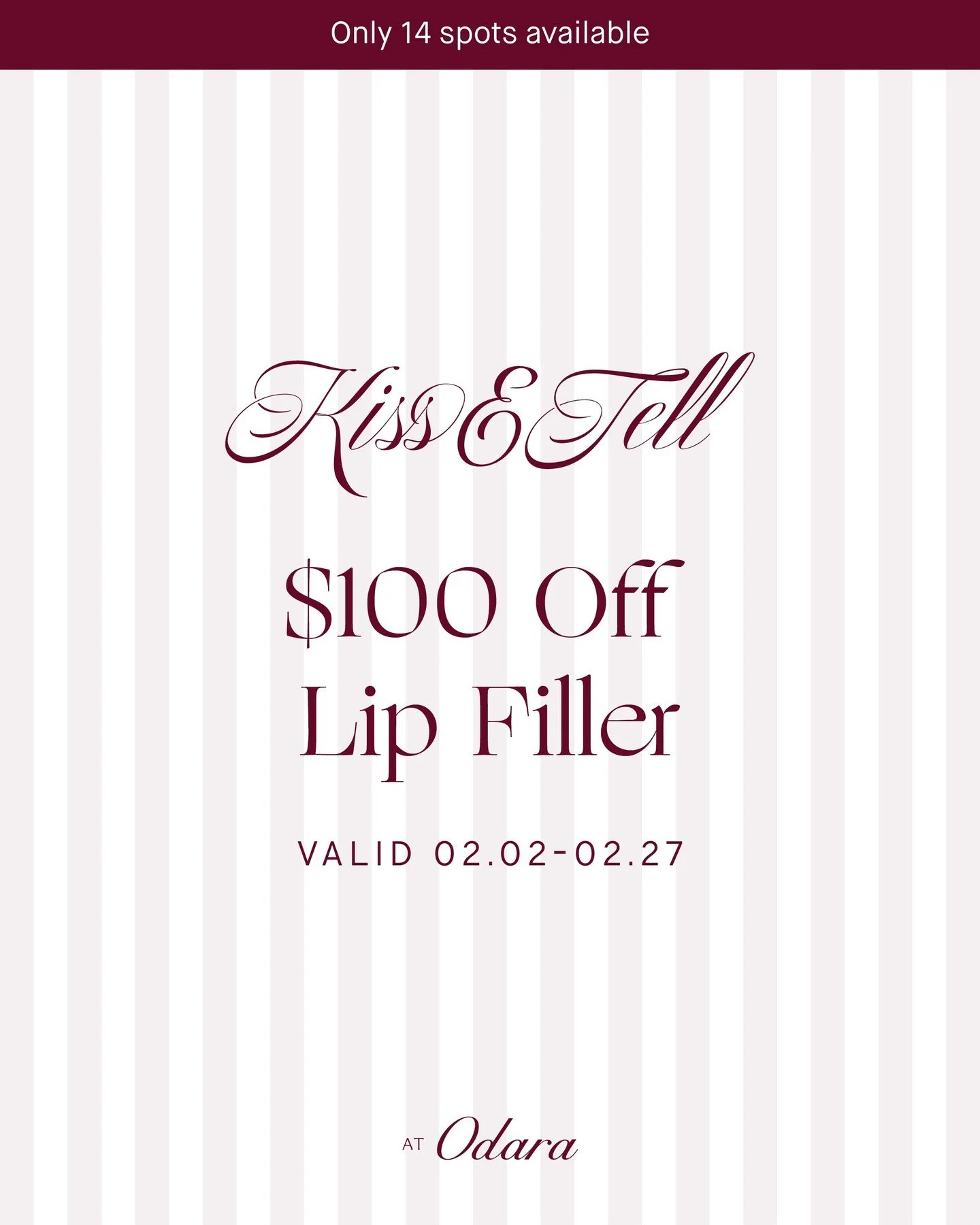 💋 KISS &amp; TELL, ODARA STYLE 💋

Valentine&rsquo;s lips start here.

This February, we&rsquo;re giving you kiss-ready, natural lip enhancement with our limited-edition Kiss &amp; Tell special:

✨ $100 OFF Lip Filler
✨ $200 OFF Lip Filler + Tox

Av