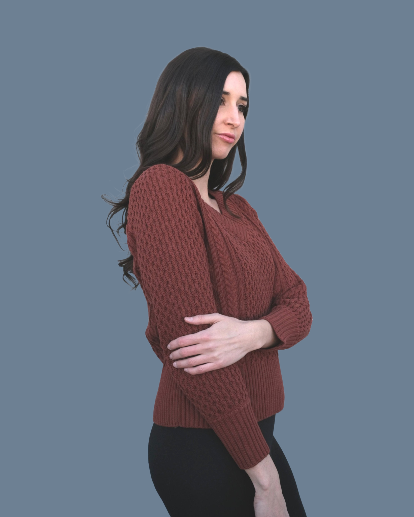 FOLDOVER V-NECK SWEATER WITH CABLE DETAILS .png
