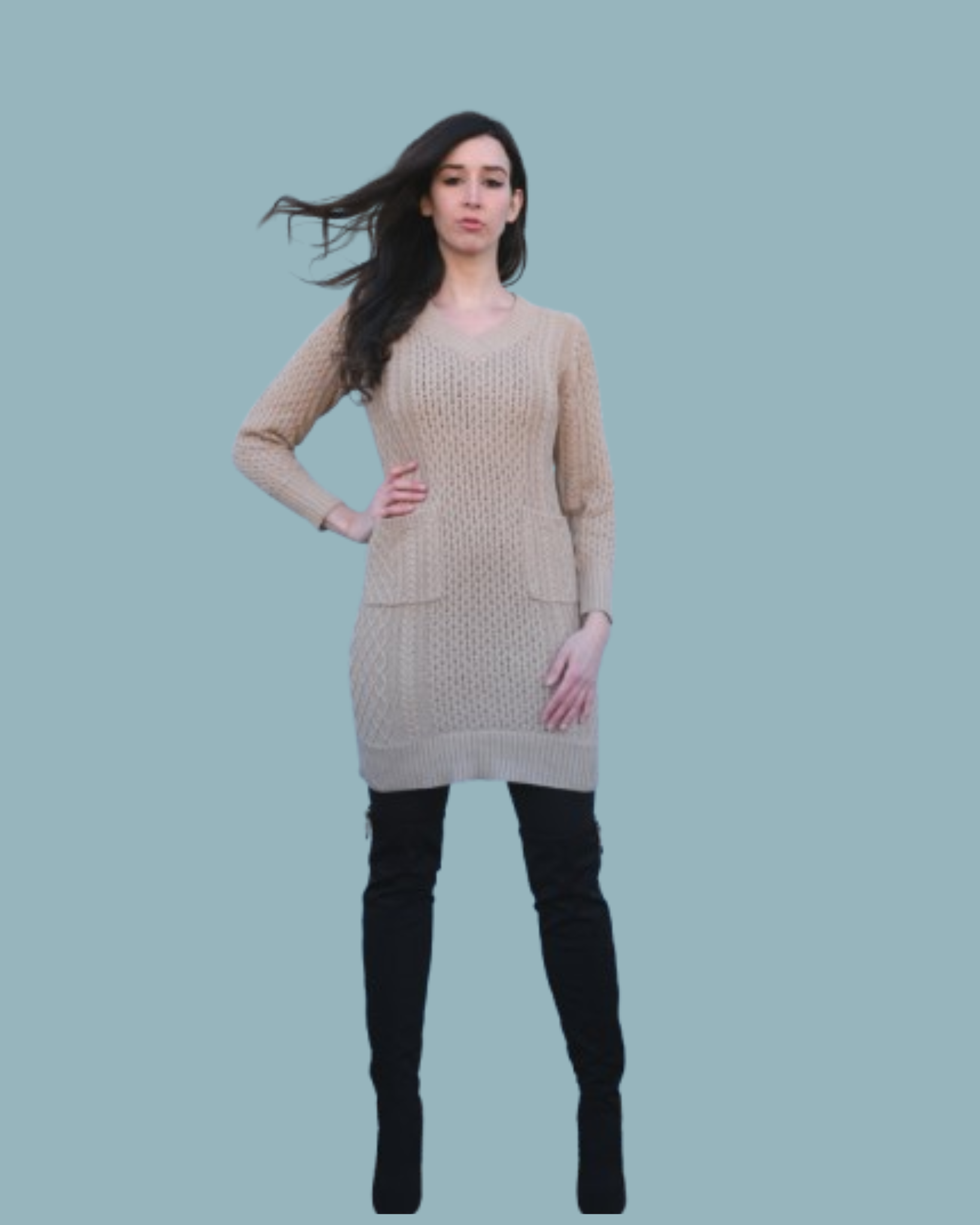 FOLDOVER V-NECK CABLED DRESS WITH POCKETS.png