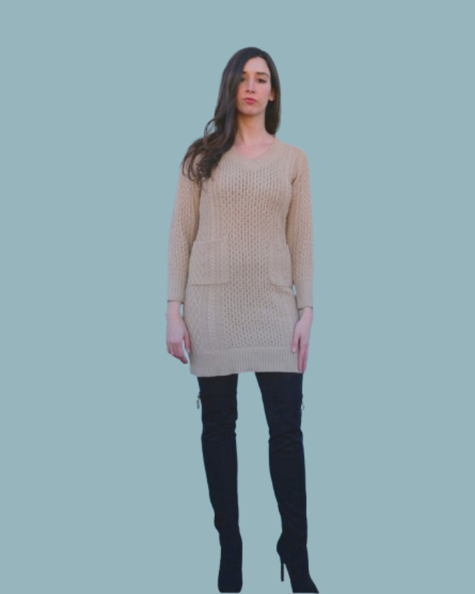 FOLDOVER V-NECK CABLED DRESS WITH POCKETS..png
