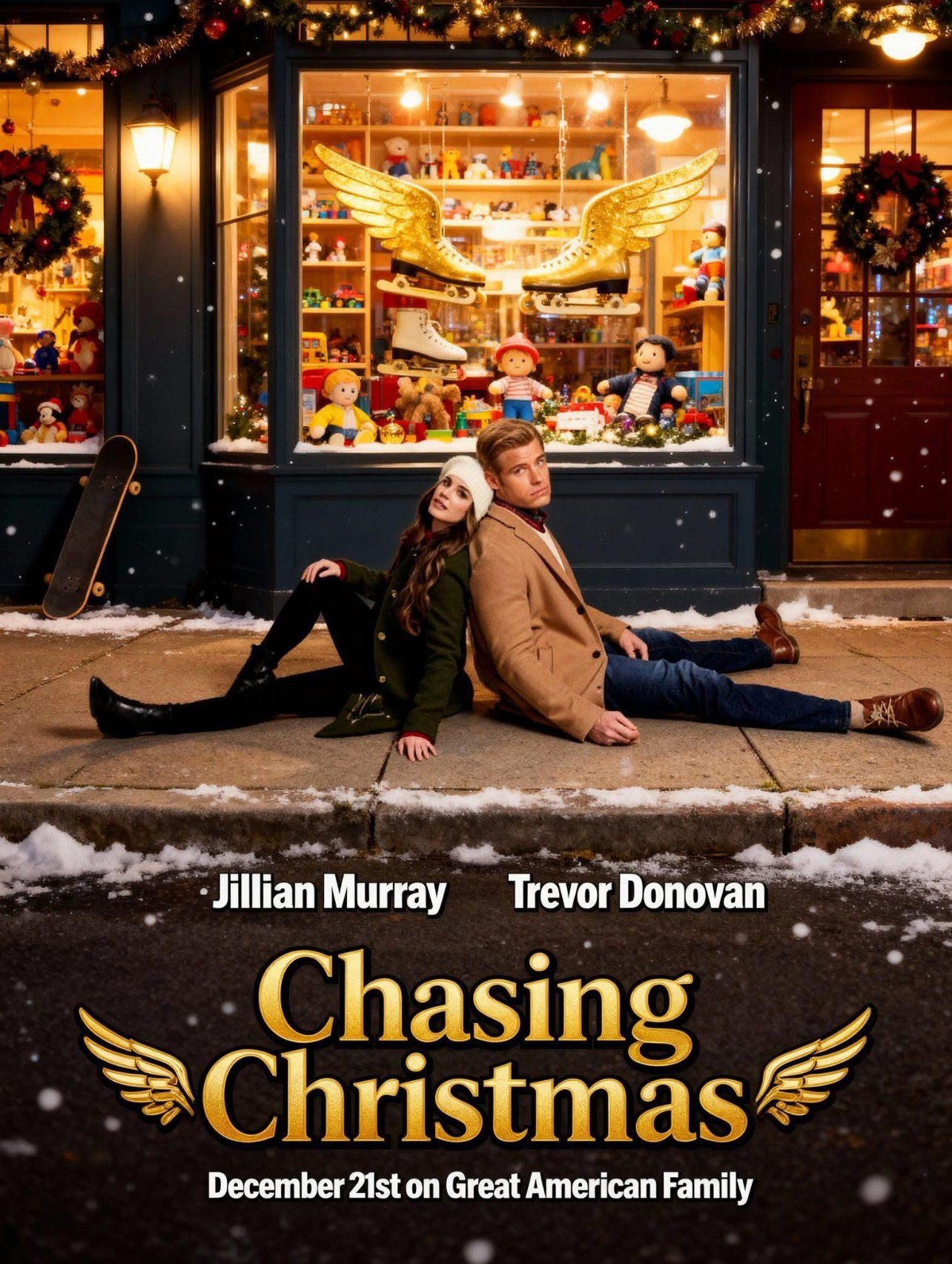 "Chasing Christmas "(2025) tells the story of morning show host Michael (Trevor Donovan) and artist/designer Mia (Jillian Murray), who team up with their children to hunt for the season's hottest toy, "The Golden Glider," across Buffalo. Directed by 