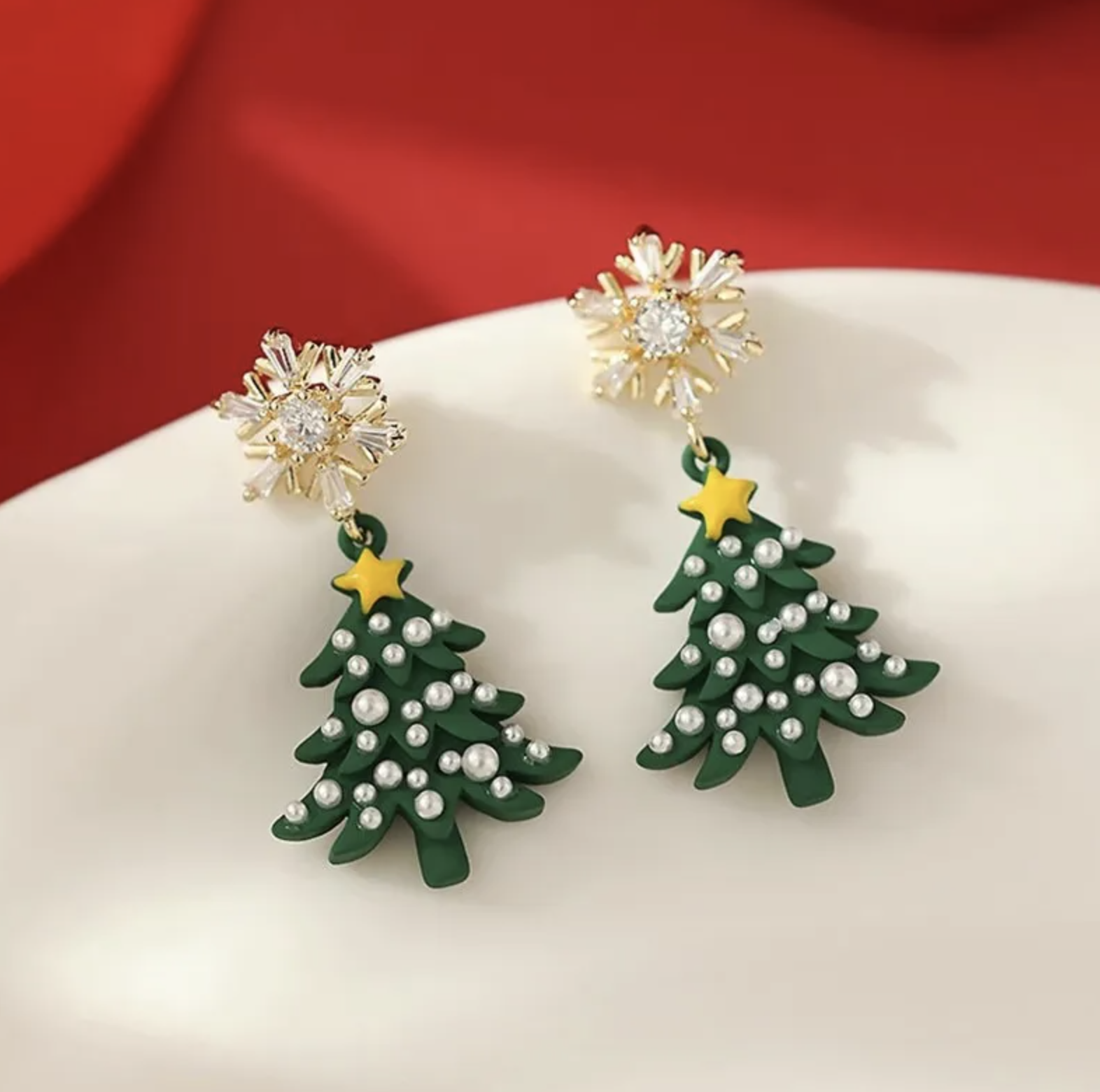 Snowflake Christmas Tree Earrings