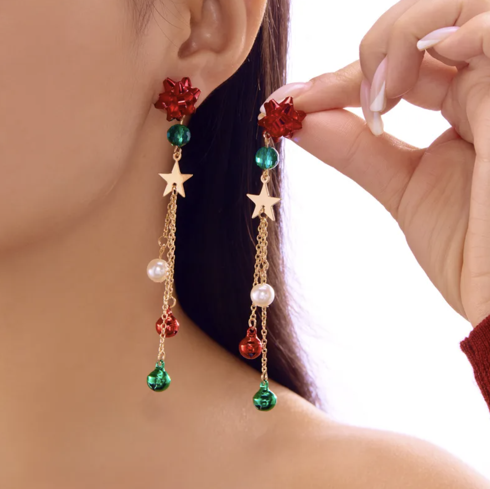 Christmas Bow and Ornament Earing