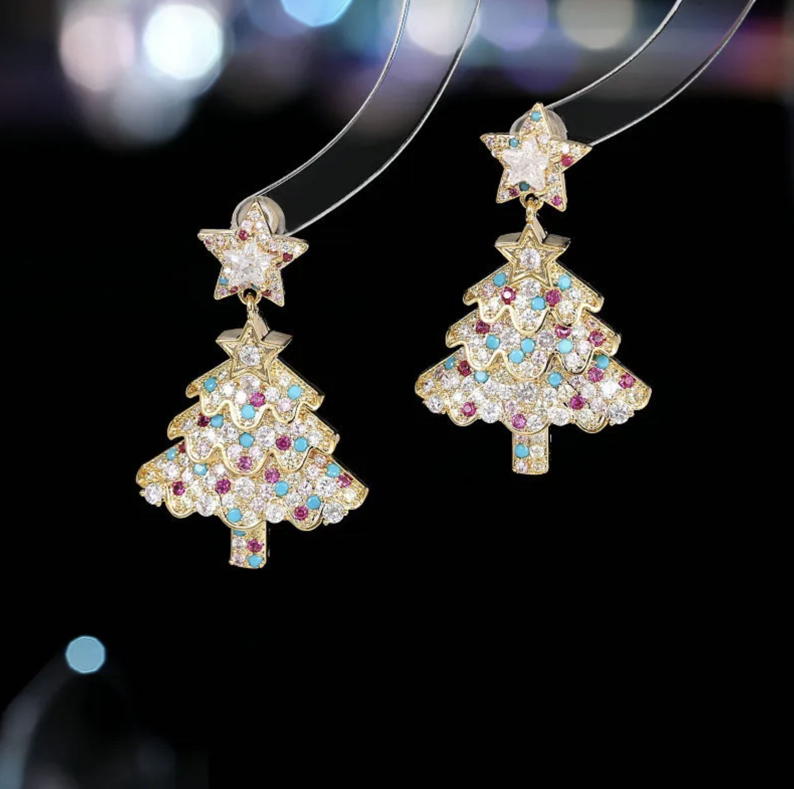 White Sparkly Christmas Tree Earrings