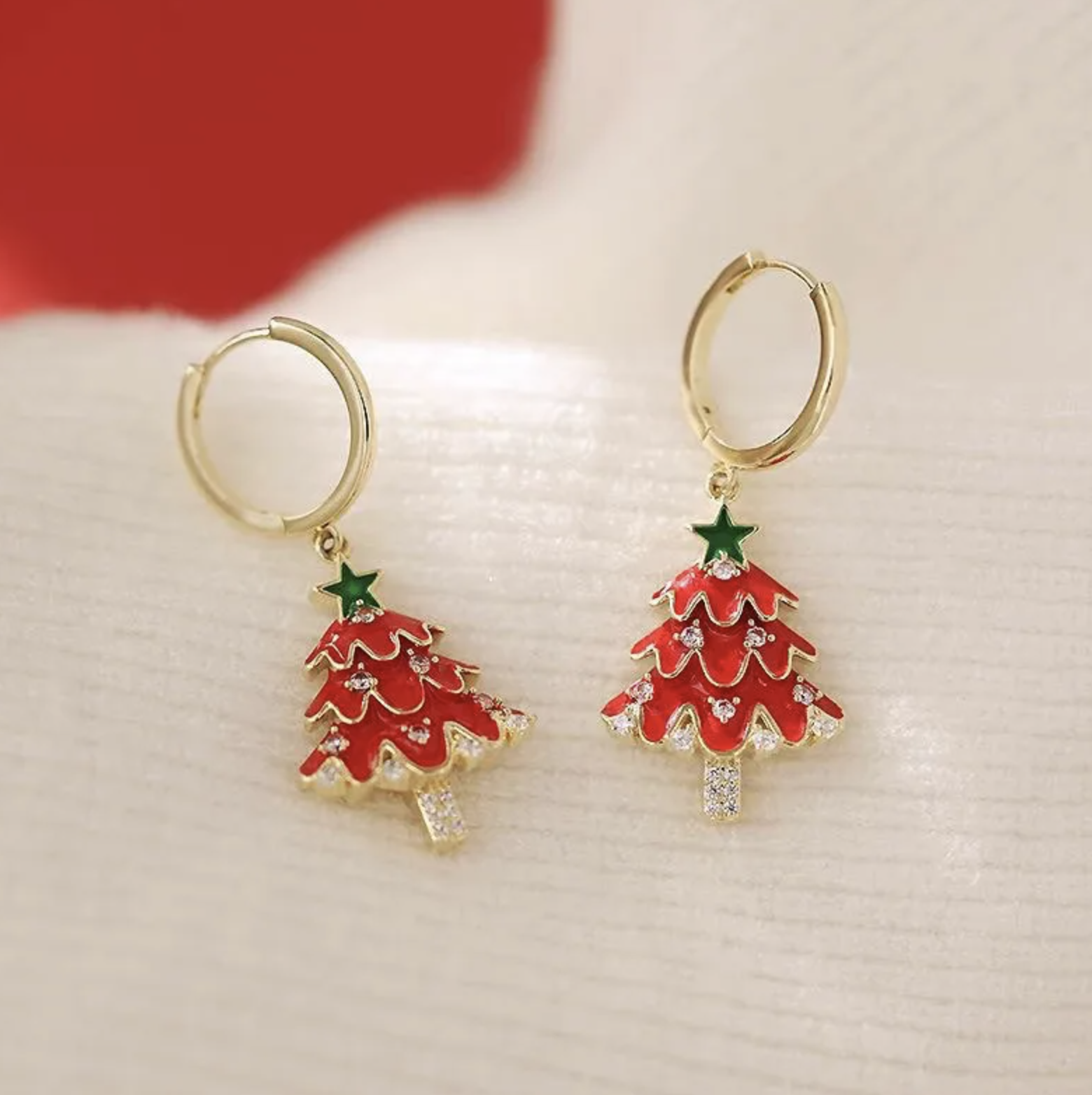 Red Christmas Tree Earrings