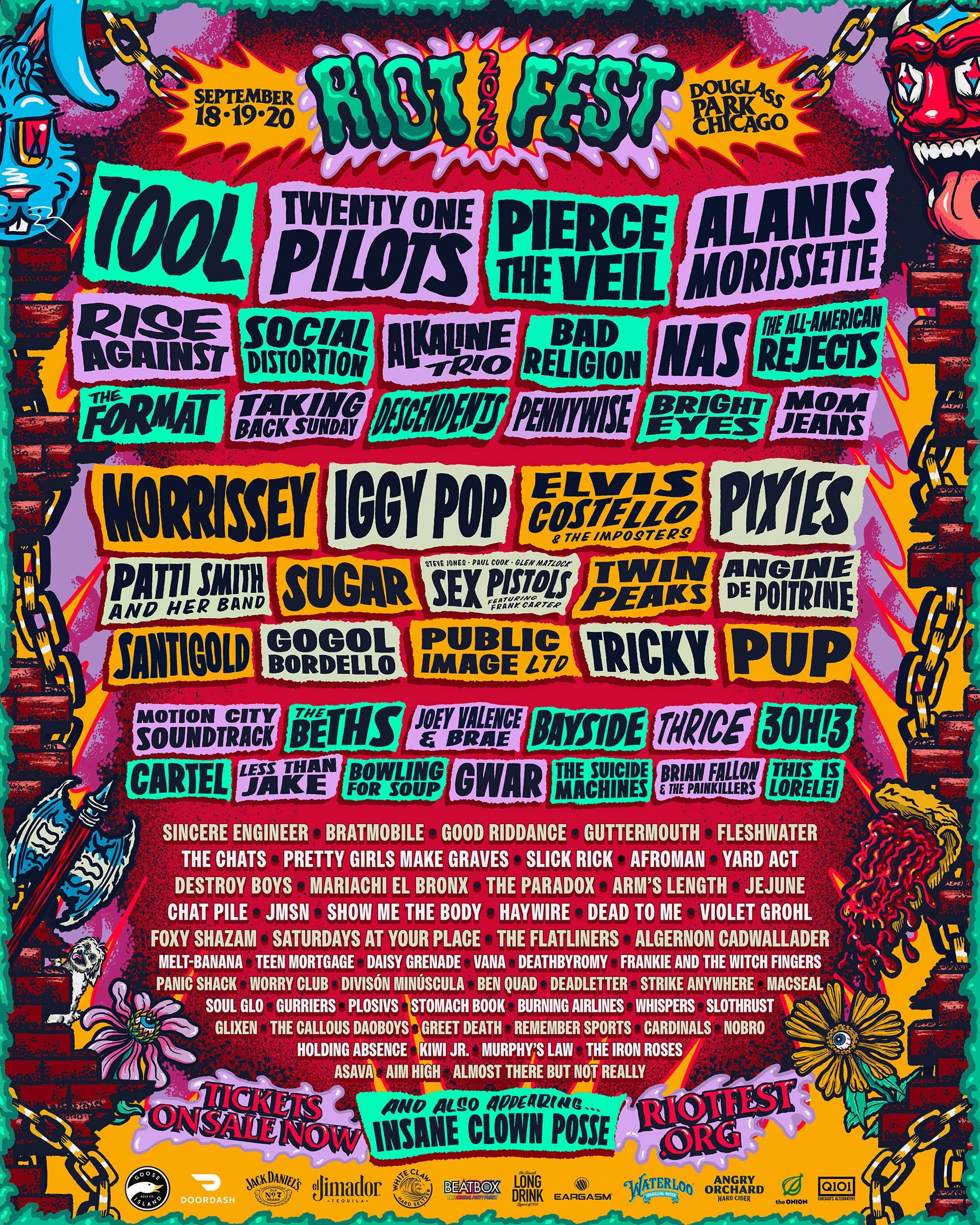 The Riot Fest 2026 Lineup is here!
September 18-20. Douglass Park. Chicago, IL.⁠
Tickets on sale now at RiotFest.org⁠
⁠
We&rsquo;re giving away a pair of 3-Day GA tickets to the festival. Here&rsquo;s how to enter: ⁠
- Like this post
- Tag the friend
