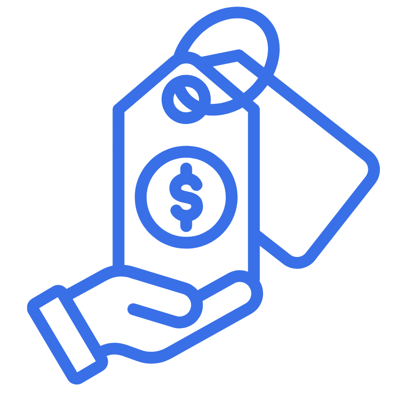 Illustration of a hand holding a dollar bill with a price tag attached to indicate price accessibility.