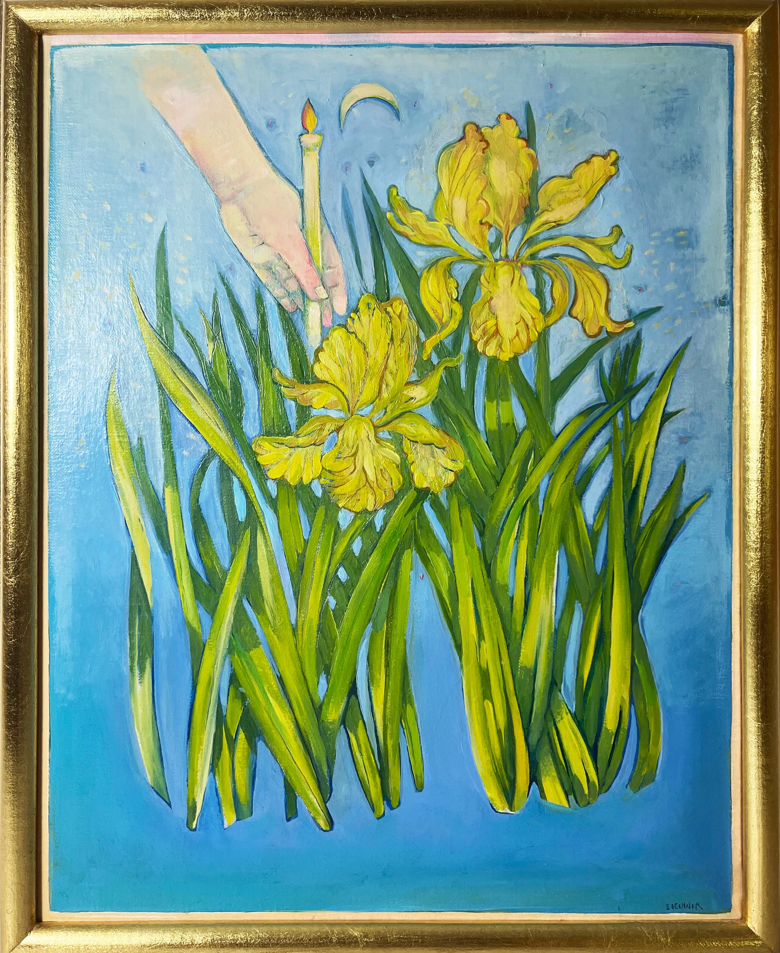 Yellow-Flowers-Candle-and upside down moon Acrylic-on-canvas-Framed-16x20.jpg