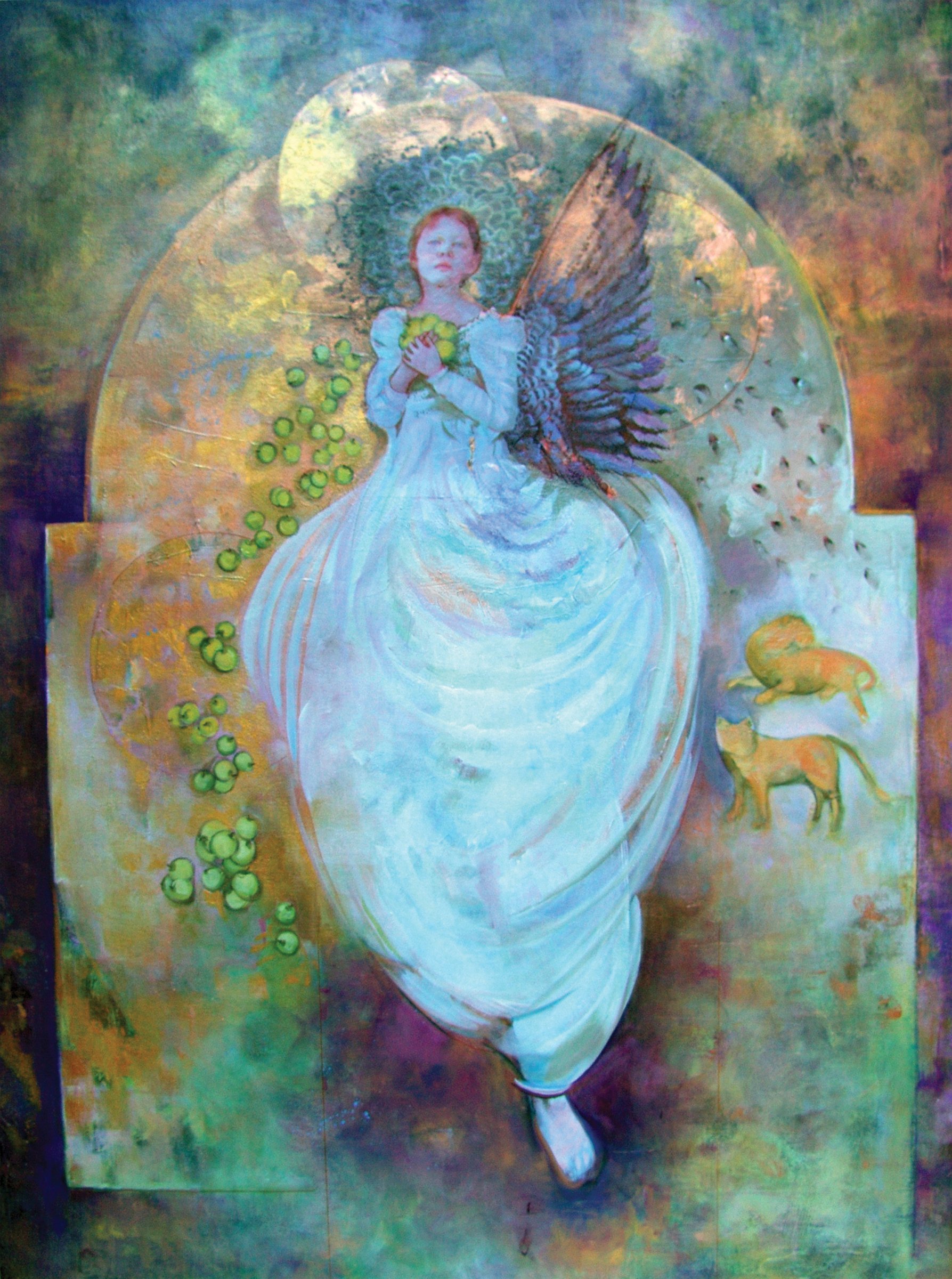 Younger-Self-Portrait-as-One-Winged-Angel-with apples and lions-30.5x40.jpg