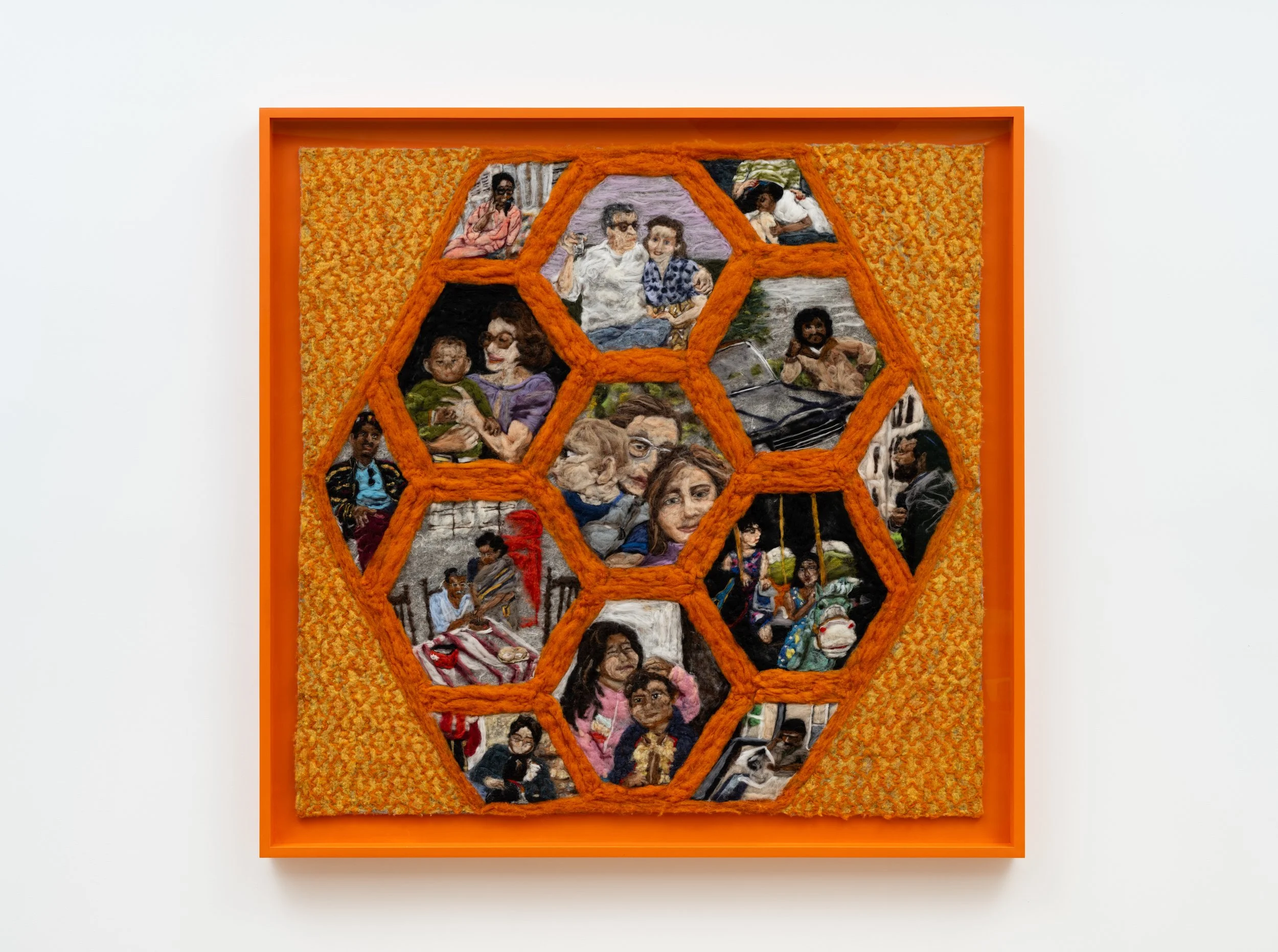 Tender.
Needle felted wool and recycled sari silk on industrial felt
50 x 50 in
2025