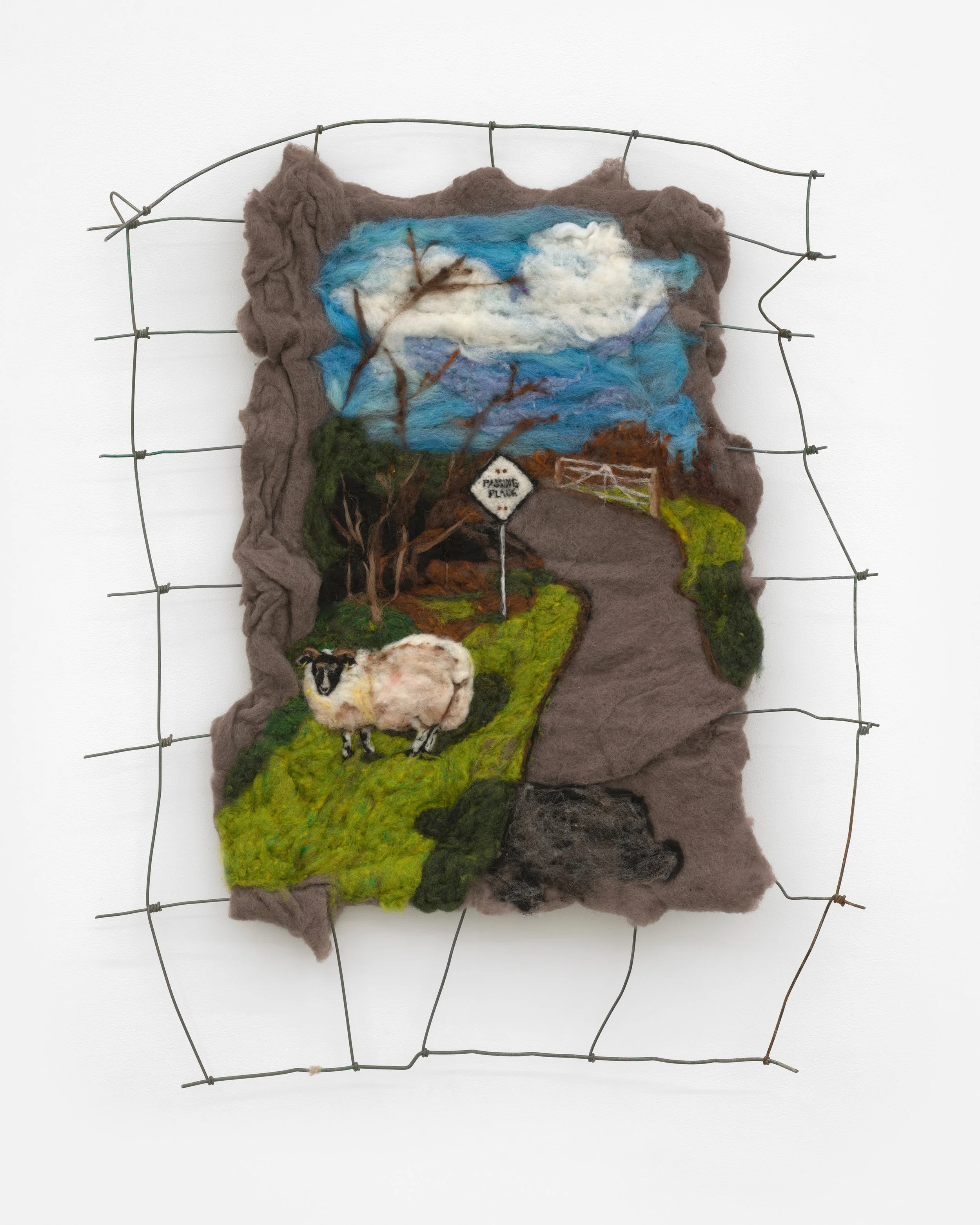 Passing Place, Dunvegan
Wet and needle felted wool on found Dumfries rylock
31 x 28 in
2026