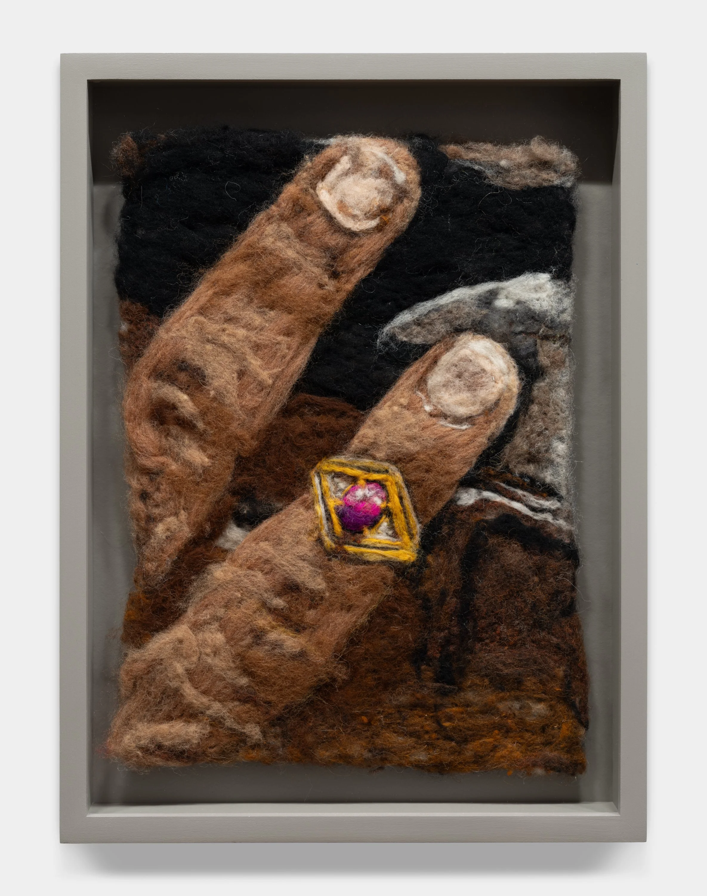 Dad's star sapphire
Needle felted wool on industrial felt
12 x 9 in
2024