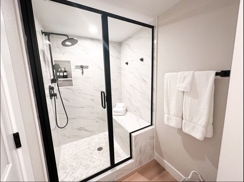 Walk-in rain shower in Park City studio vacation rental