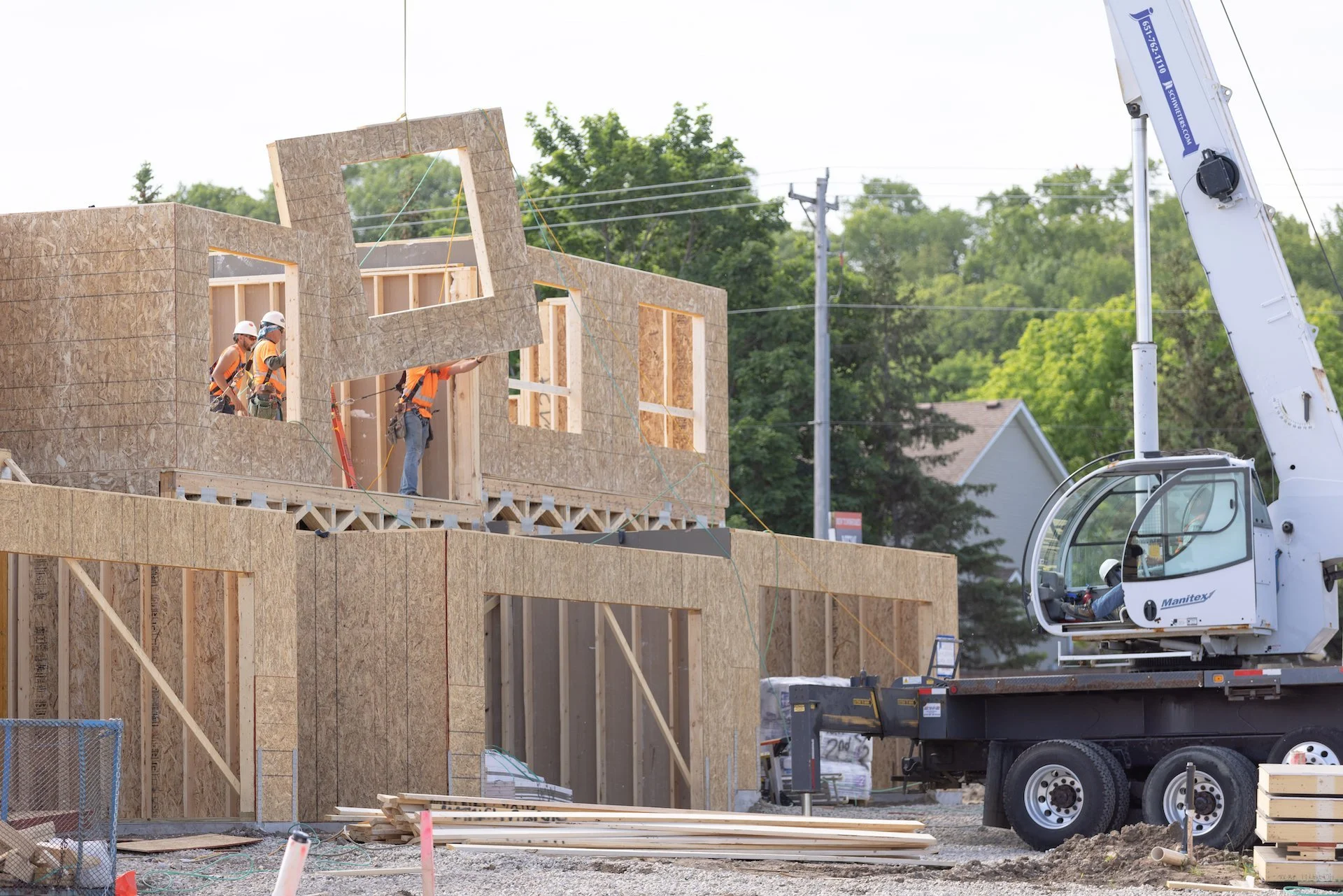 Prefab Wall panel being installed at jobsite in Minnesota