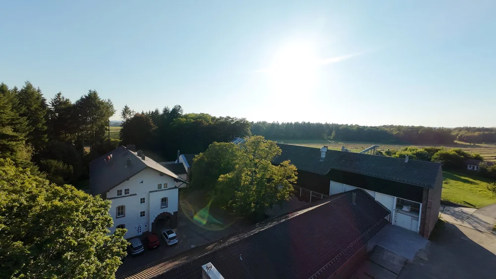 Seminarhaus Hofgut Rineck von oben mit Innenhof und Wald