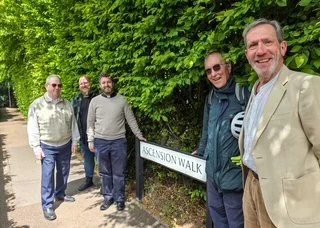Fathers Simon and Mark with members of the congregation on the newly named Ascension Walk