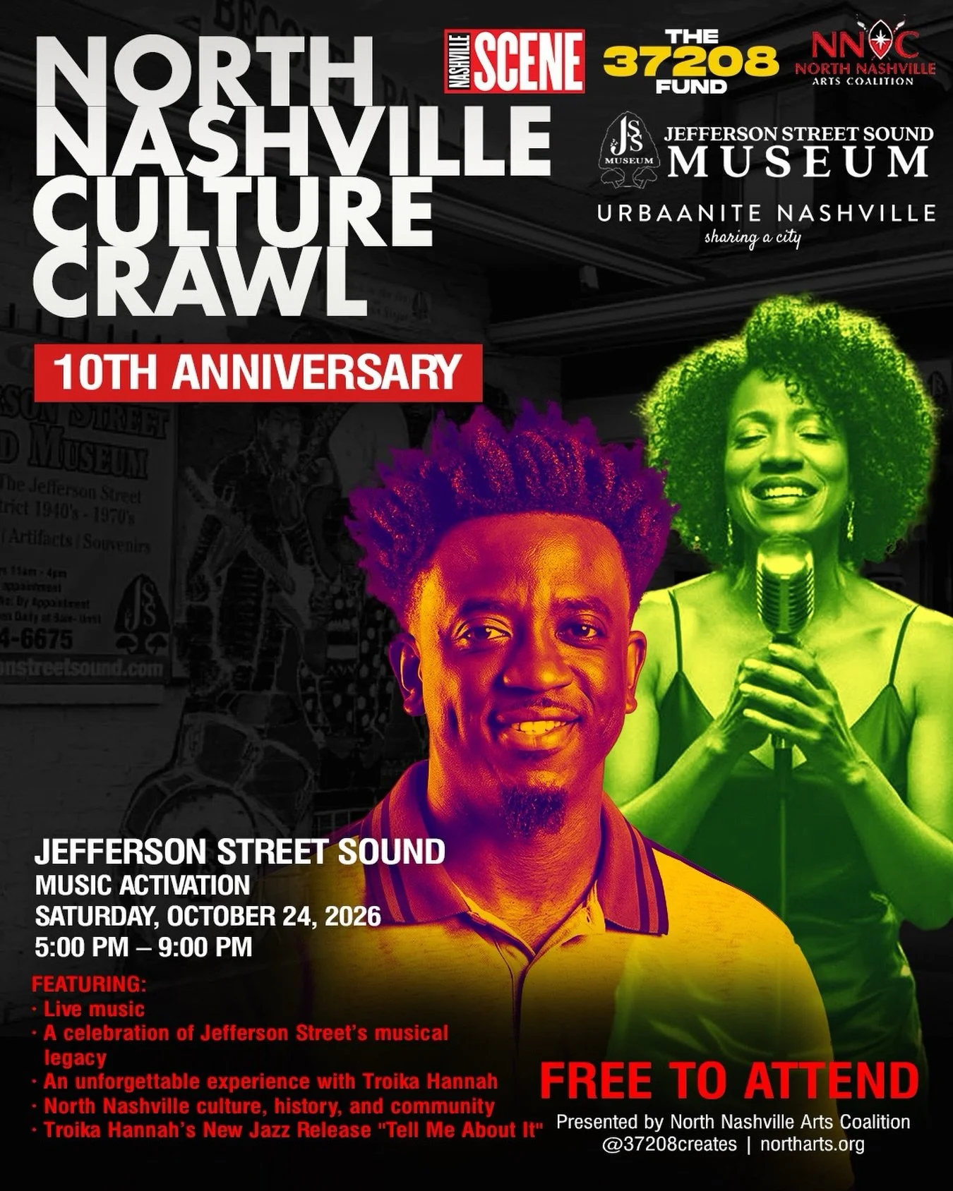 Jefferson Street has a sound all its own, and we&rsquo;re turning up the volume for the 10th Anniversary North Nashville Culture Crawl! 🎶🔥

Join us at the Jefferson Street Sound Museum for an evening celebrating North Nashville&rsquo;s rich musical