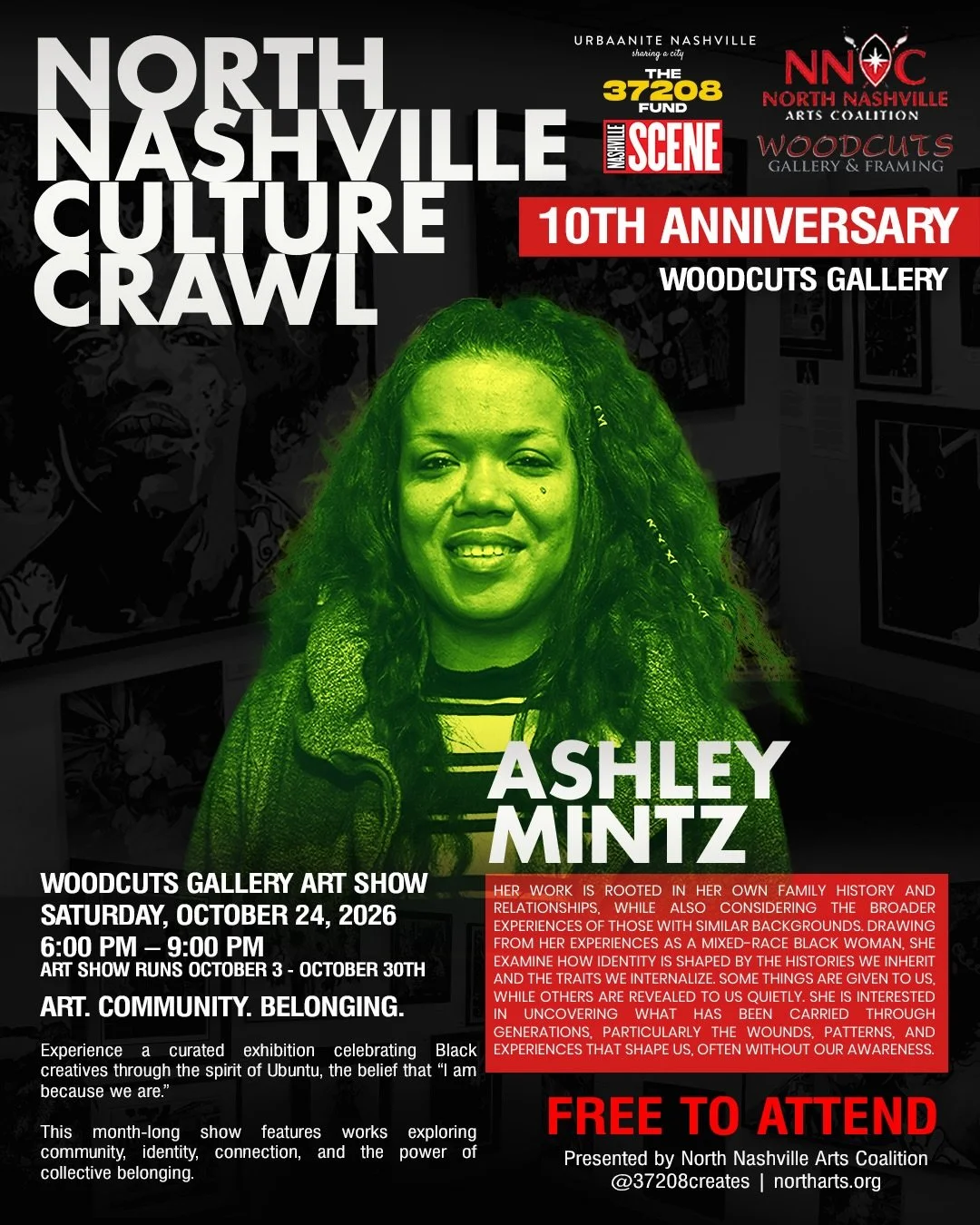 The North Nashville Culture Crawl is happening THIS SATURDAY, October 24th, and we&rsquo;re celebrating 10 years of Woodcuts Gallery with an evening dedicated to Black art, creativity, and community!

Join us for an artist talk celebrating Before We 