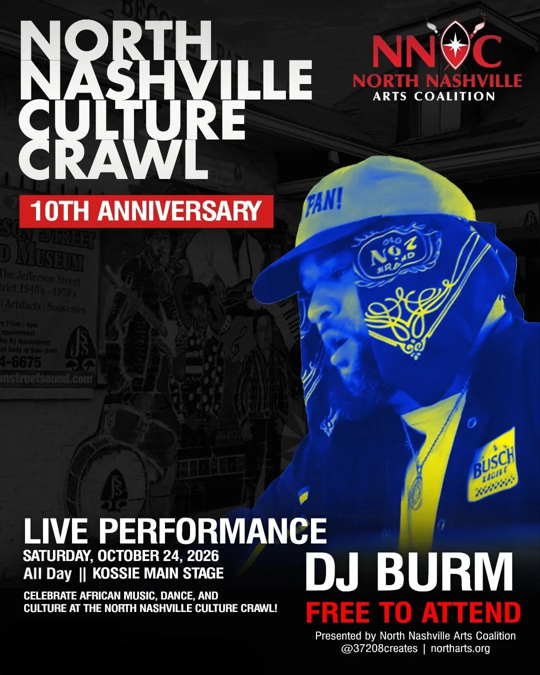 North Nashville, we&rsquo;re making some noise TODAY! 🥁🎶🔥

In addition to all the activations happening throughout the crawl, we&rsquo;ve got a full lineup of live music, drumming, and dance coming to the Kossie Main Stage! We&rsquo;re celebrating