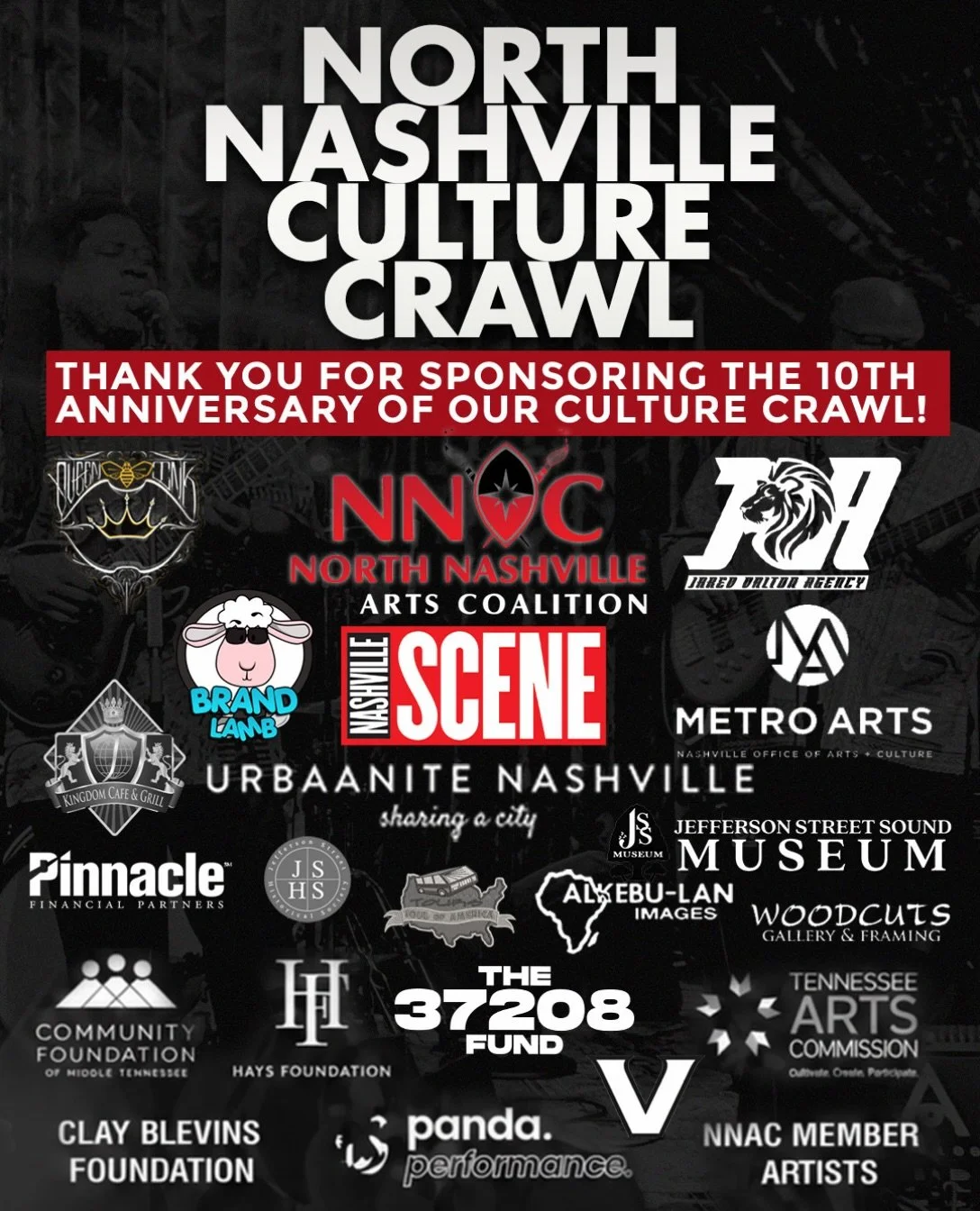 As we reflect on the 10th Anniversary of the North Nashville Culture Crawl, we want to extend a heartfelt THANK YOU to our sponsors, volunteers, artists, performers, community partners, vendors, and everyone who helped bring this year&rsquo;s celebra